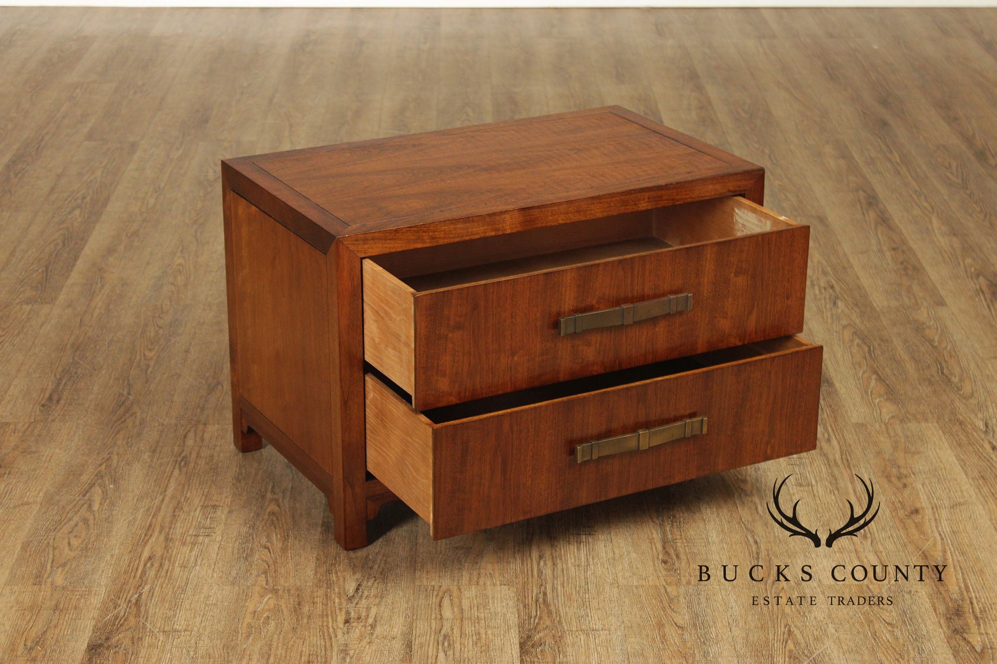 Heritage Mid Century Modern Pair of Walnut Two-Drawer Nightstands