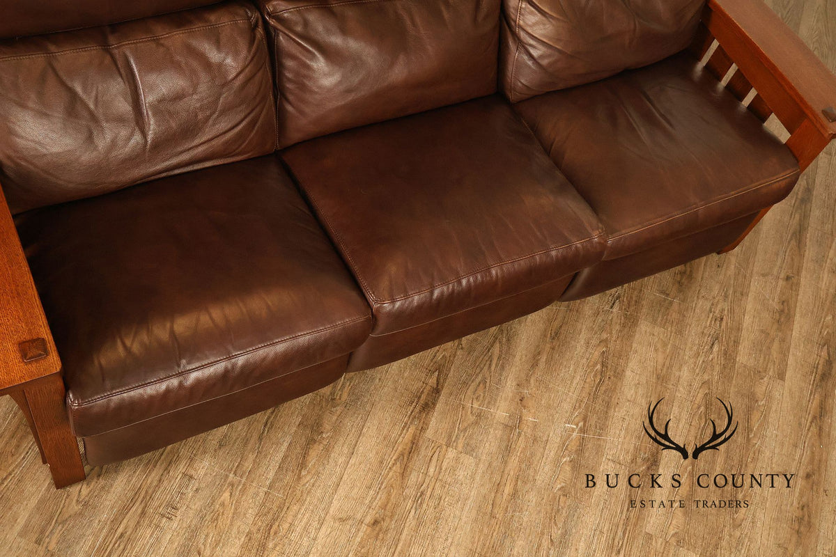 Stickley Orchard Street Mission Oak Leather Power Motion Sofa