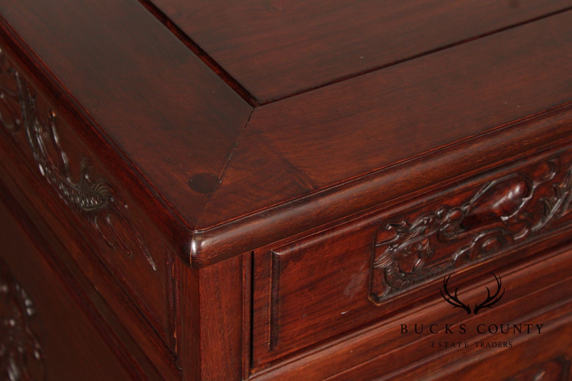 Chinese Rosewood Vintage Pedestal Executive Desk