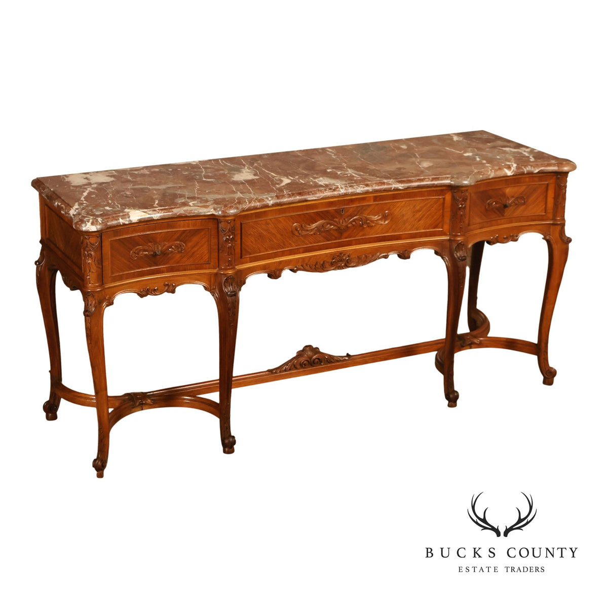Antique French Louis XV Style Carved Walnut Marble Top Sideboard