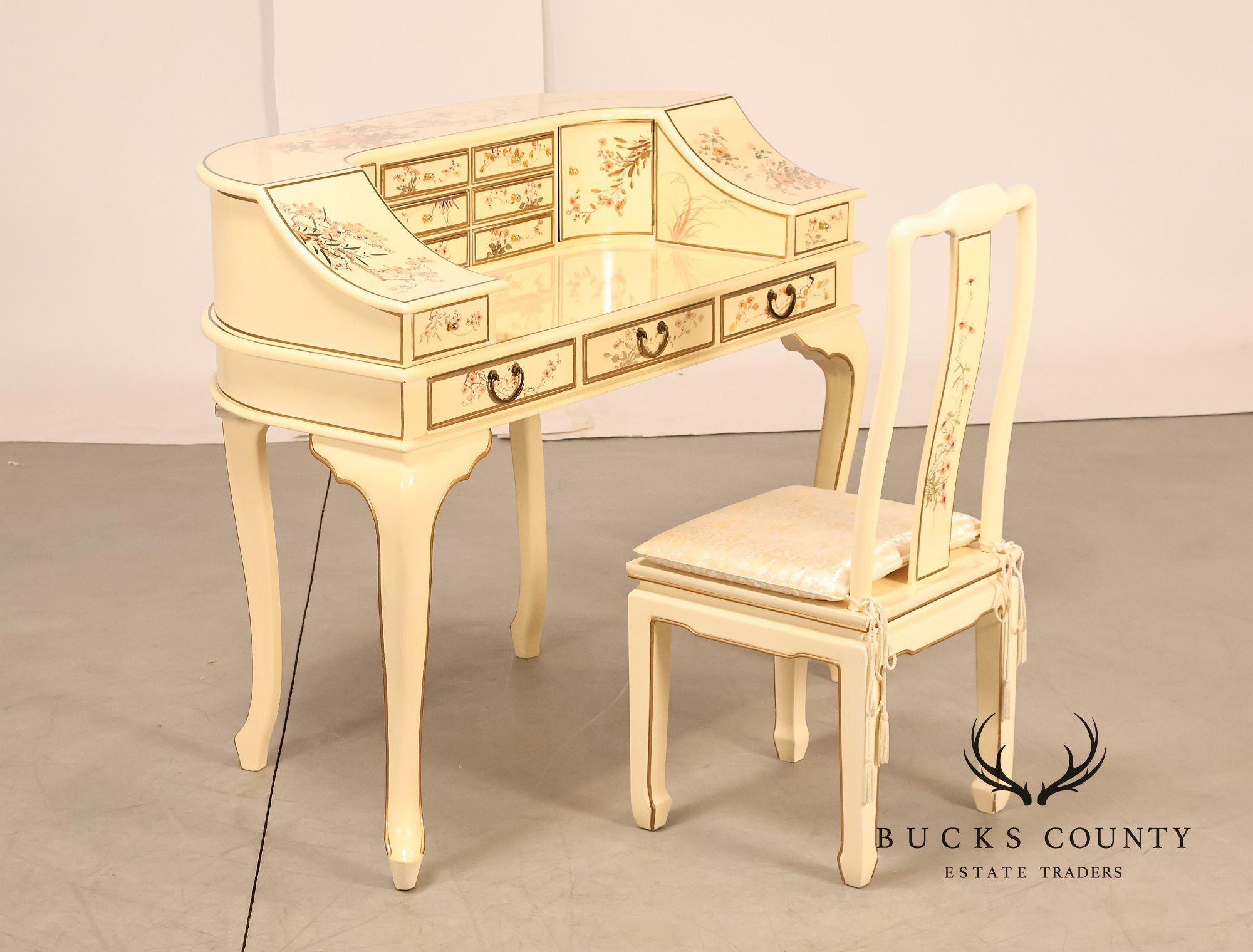 Chinoiserie Painted Carlton House Writing Desk With Chair