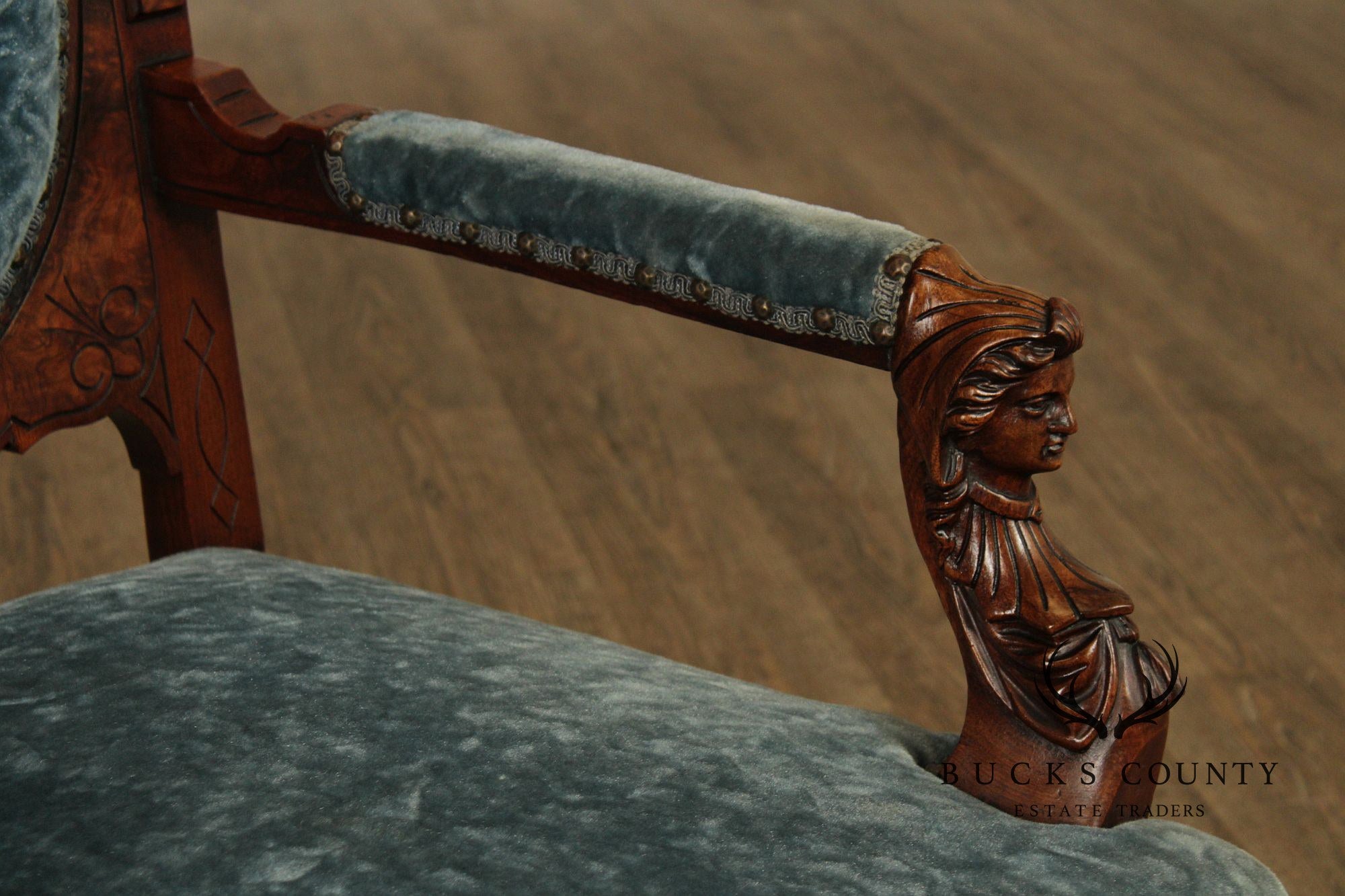 Antique Renaissance Revival Figural Carved Walnut Armchair