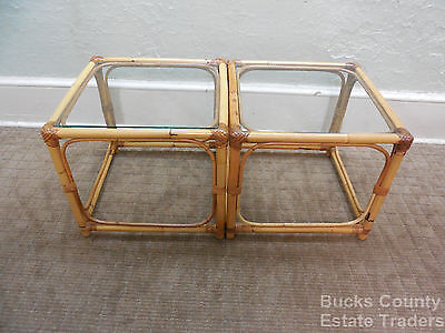 Vintage Quality Rattan Pair of Square Cube End Tables (B)