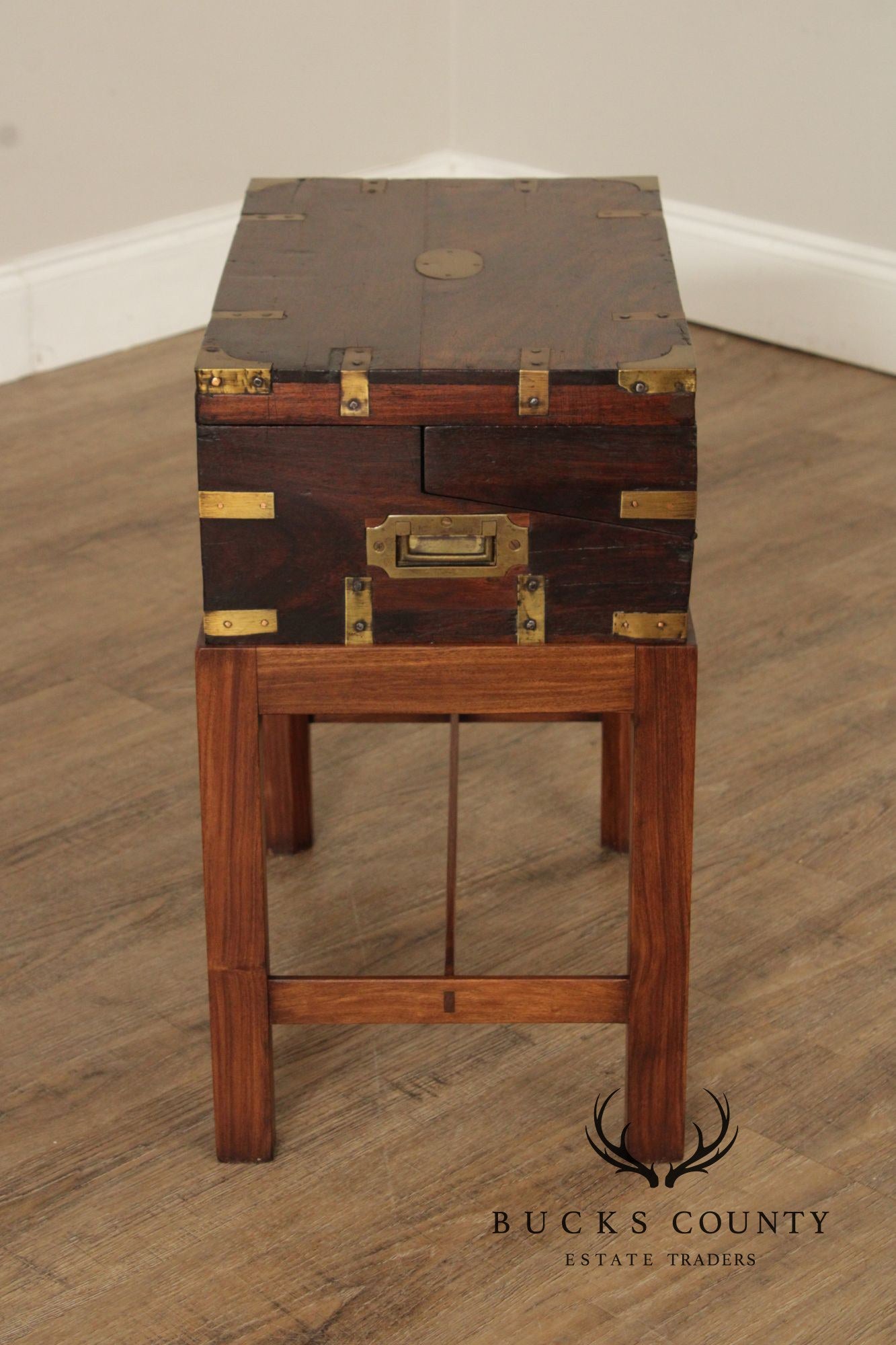 Antique English Campaign Writing Lap Desk on Stand End Table