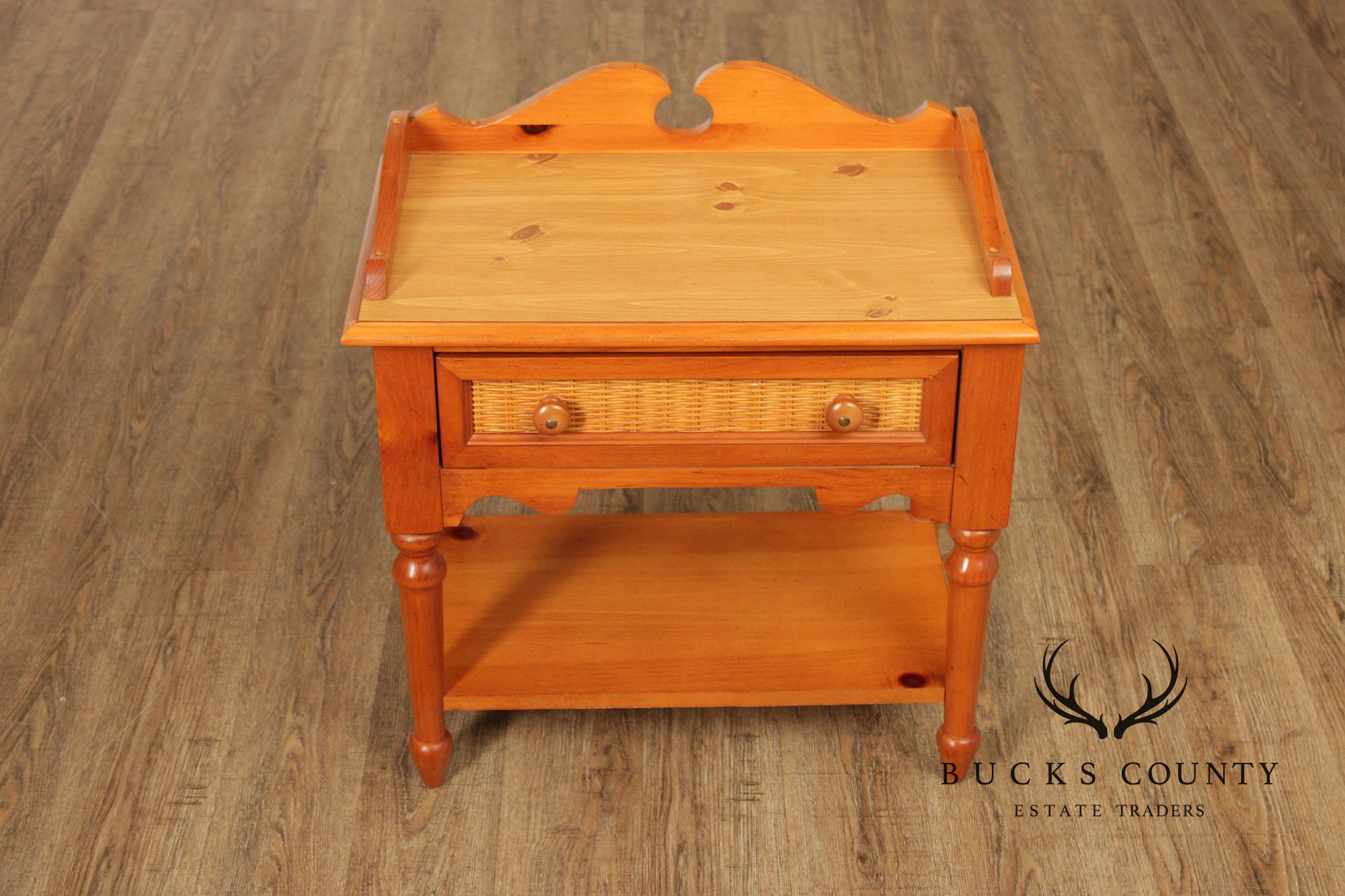 Stanley Furniture Pine and Wicker Side Table Nightstand