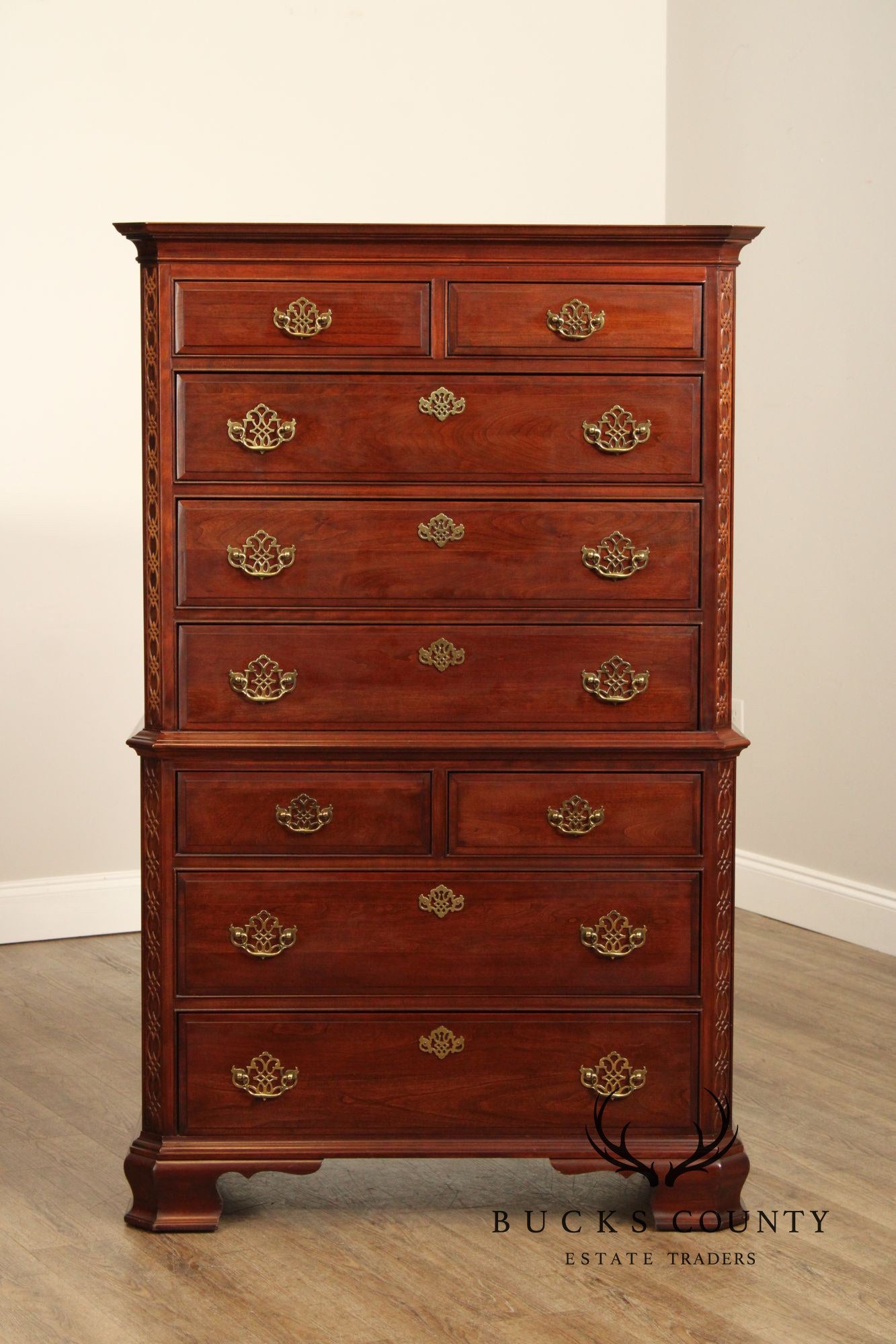 Pennsylvania House Chippendale Style Cherry Chest on Chest