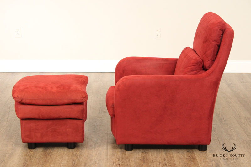 Roche Bobois Italian Modern Upholstered Lounge Armchair and Ottoman