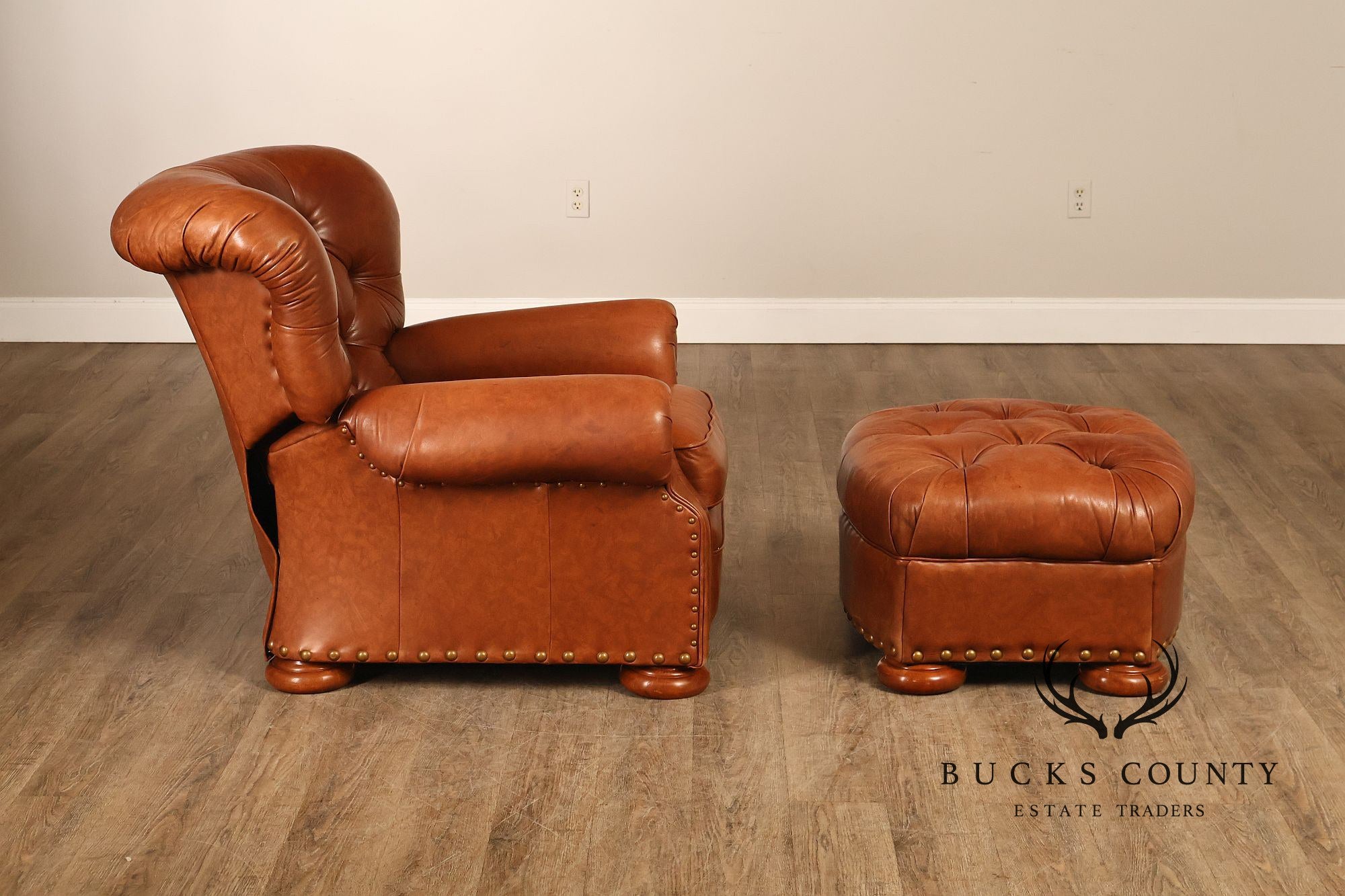 La-Z-Boy Tufted Leather Recliner Chair and Ottoman