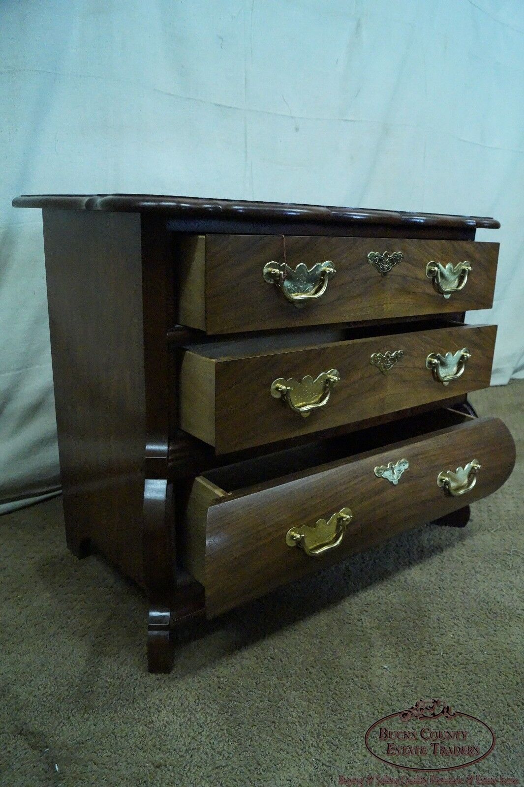 Baker Furniture Small Burl Wood & Walnut Bombe Chest