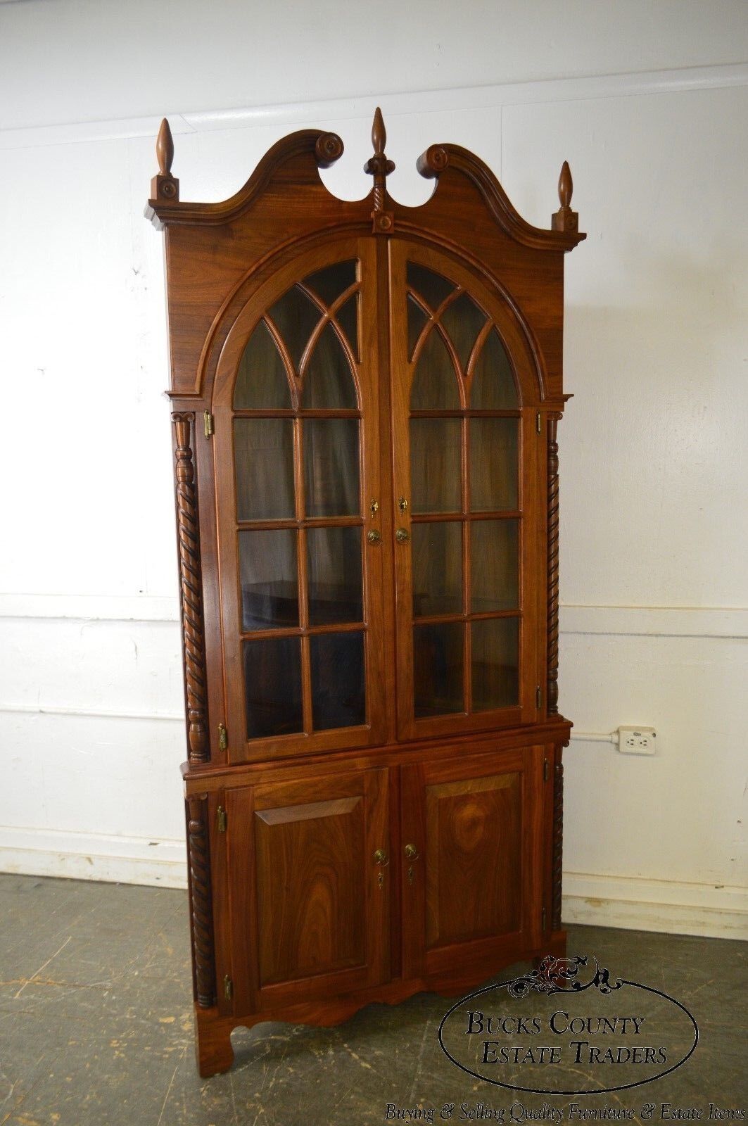 Chippendale Style Hand Crafted Solid Walnut Corner Cabinet