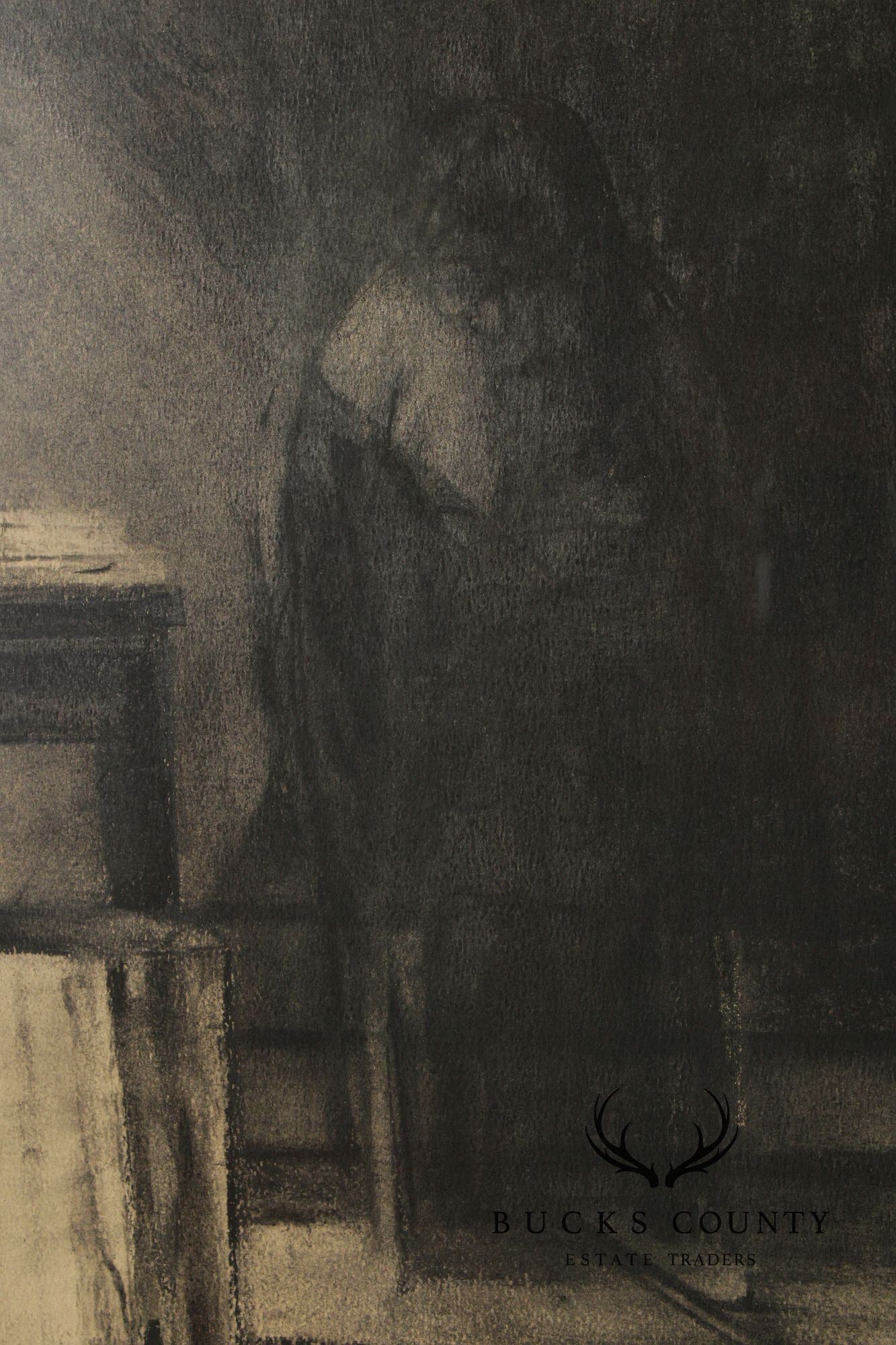 Sidney Goodman Charcoal Drawing, 'Interior with Figure'
