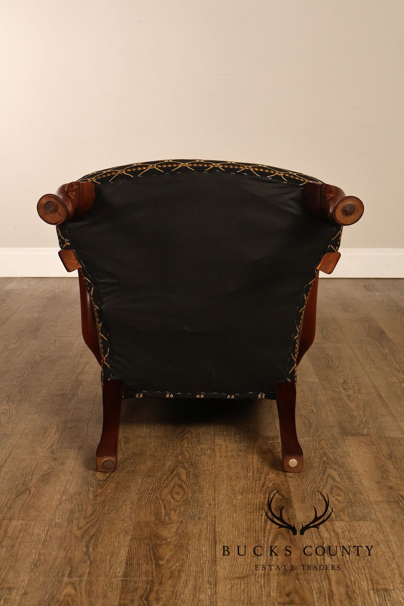 Queen Anne Style Pair Of Tall Back Upholstered Armchairs