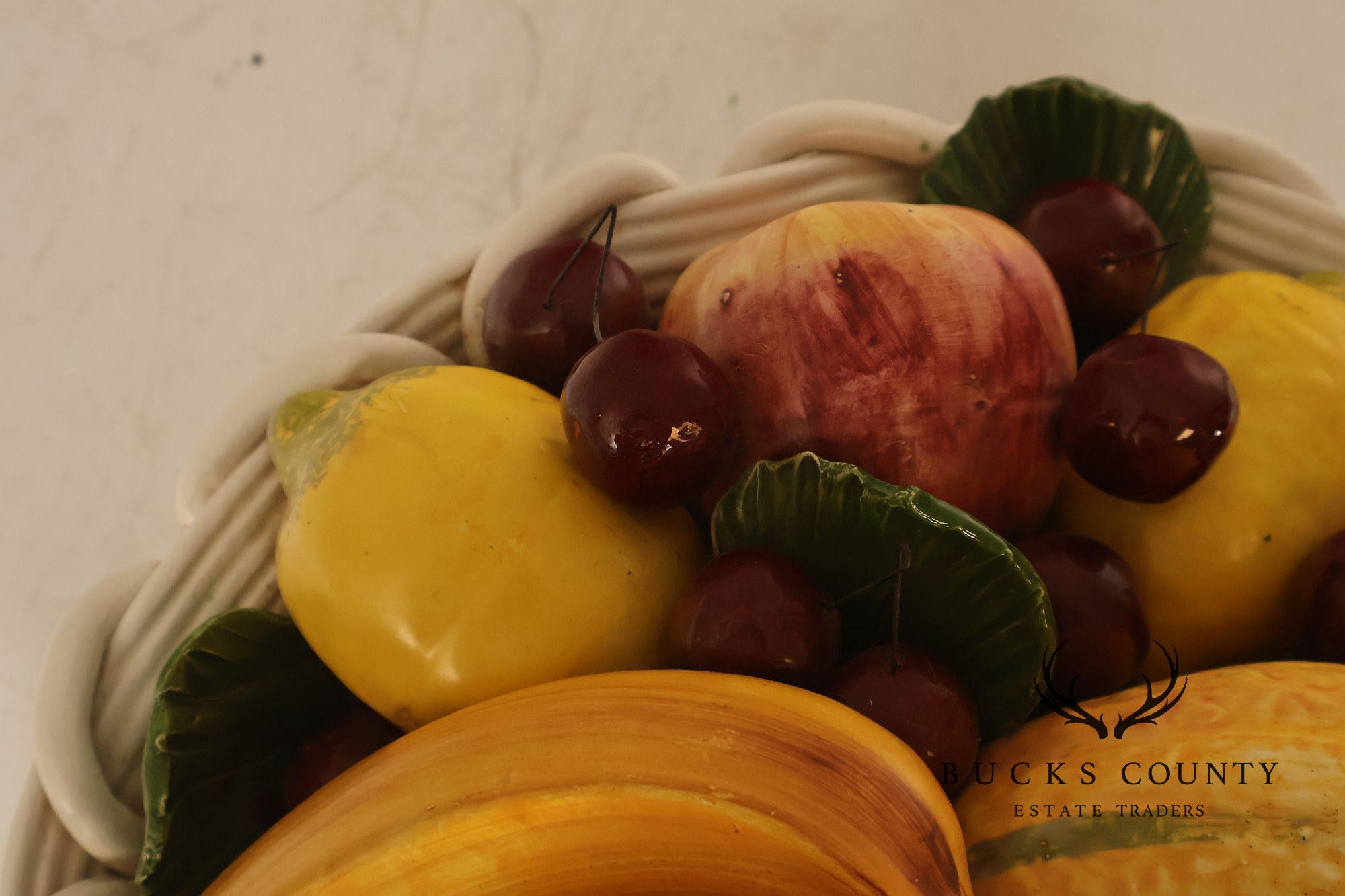 Italian Glazed Ceramic Fruit Basket Centerpiece