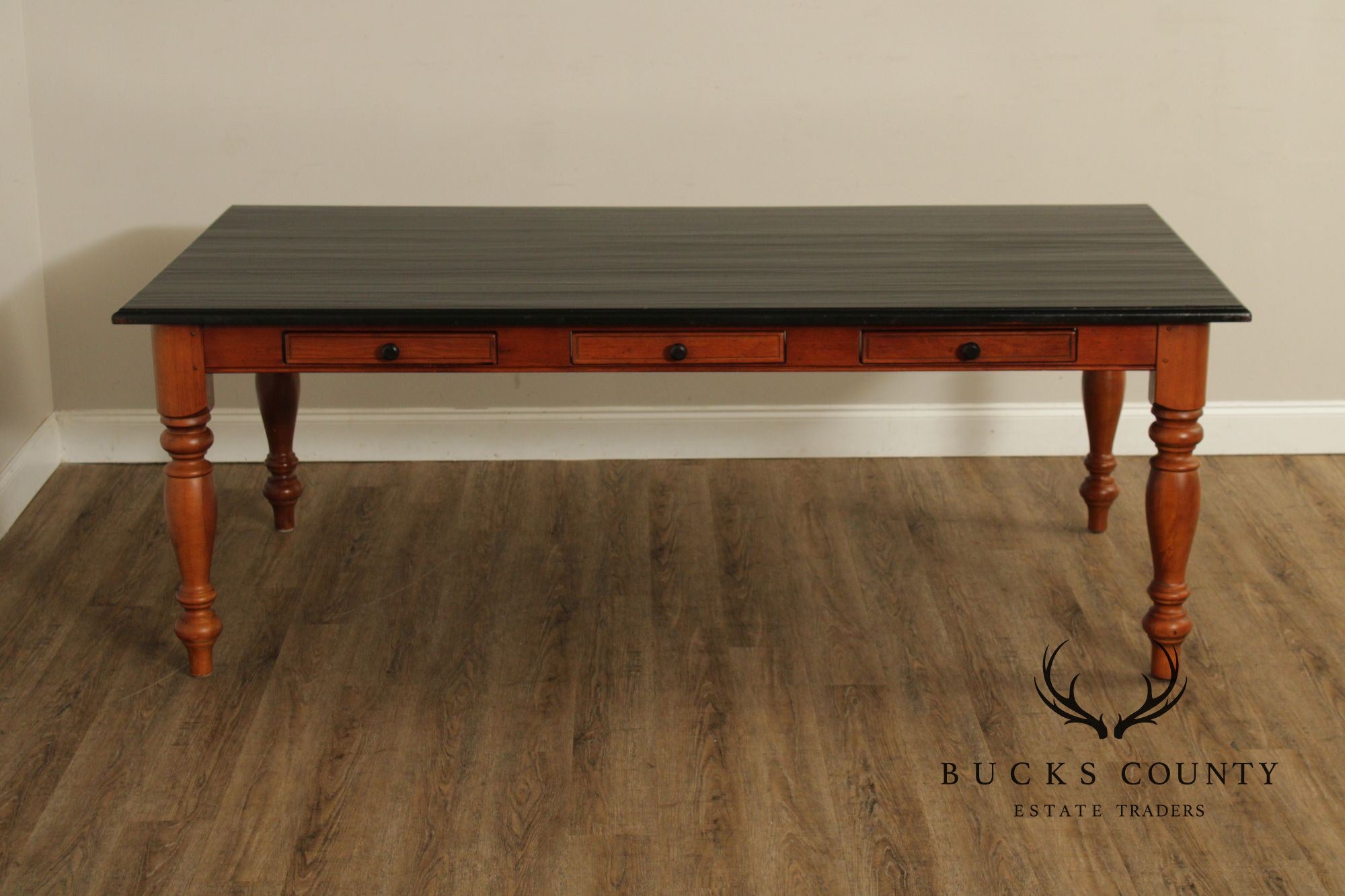 Rustic Farmhouse Style Solid Wood Dining Table With Black Painted Top