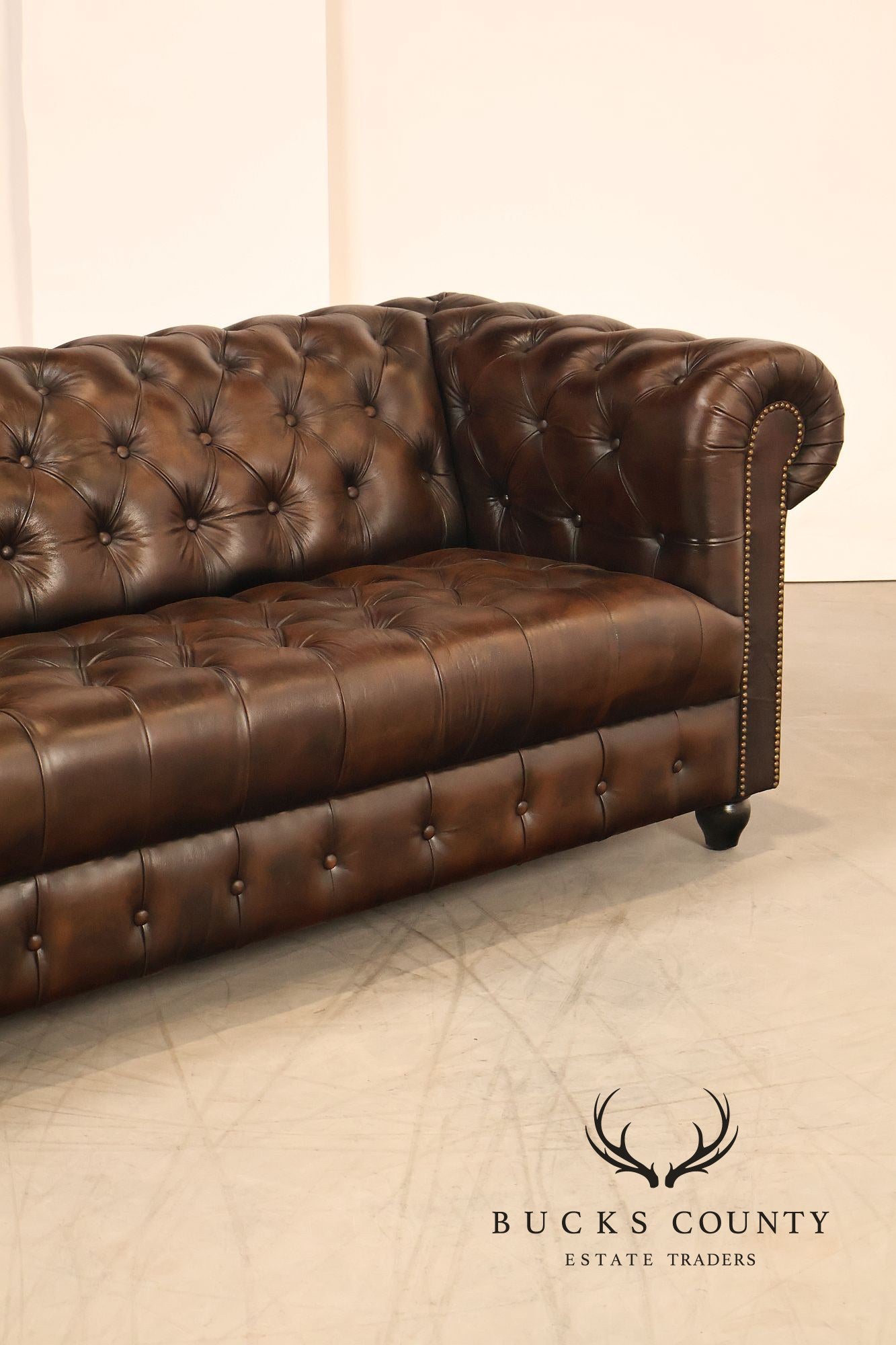 Chesterfield Style 6 Foot Dark Brown Tufted Leather Sofe