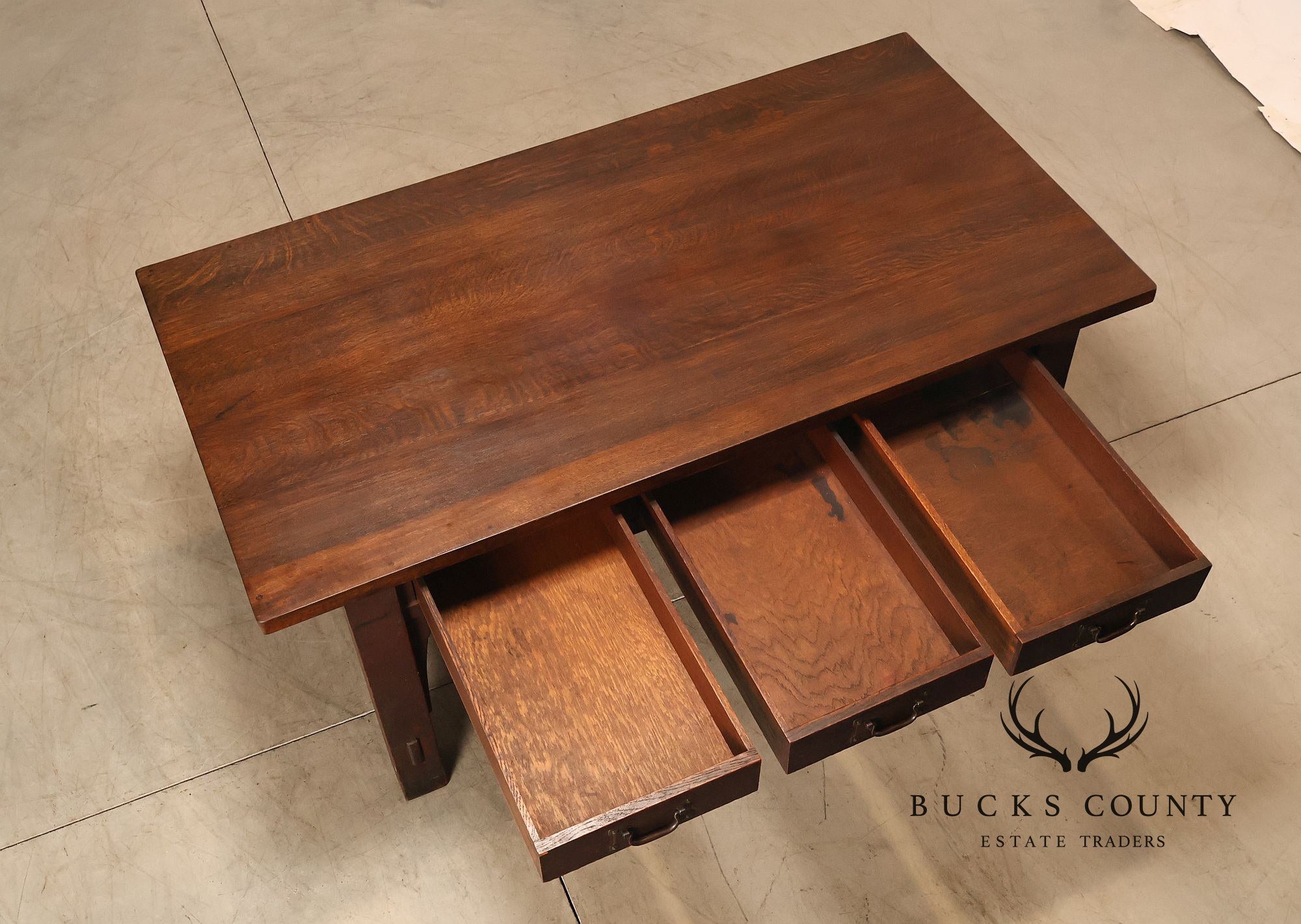 Early Gustav Stickley No. 460 Oak Library Table With Rare  Hardware