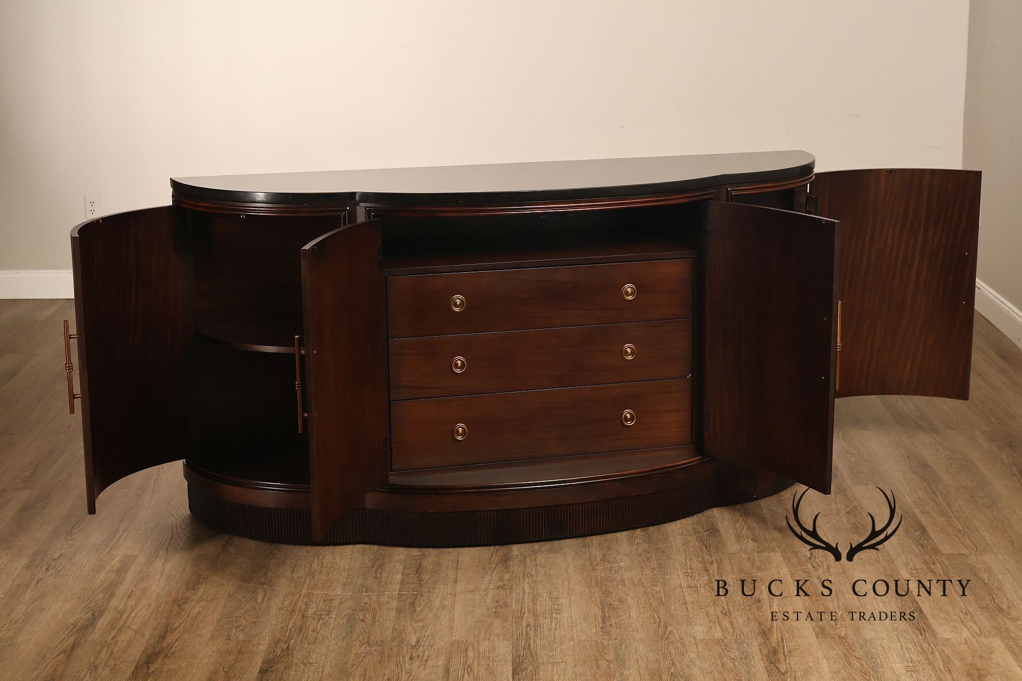 Bernhardt Art Deco Style Curved Front Sideboard With Black Granite Top