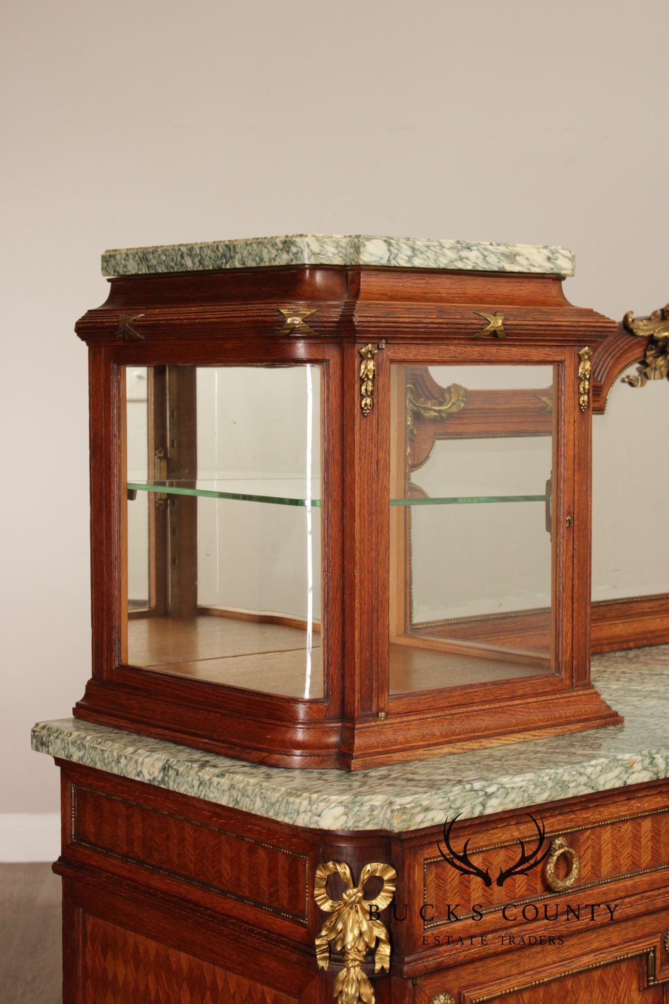 Antique French Louis XVI Style Inlaid Marble Top Sideboard