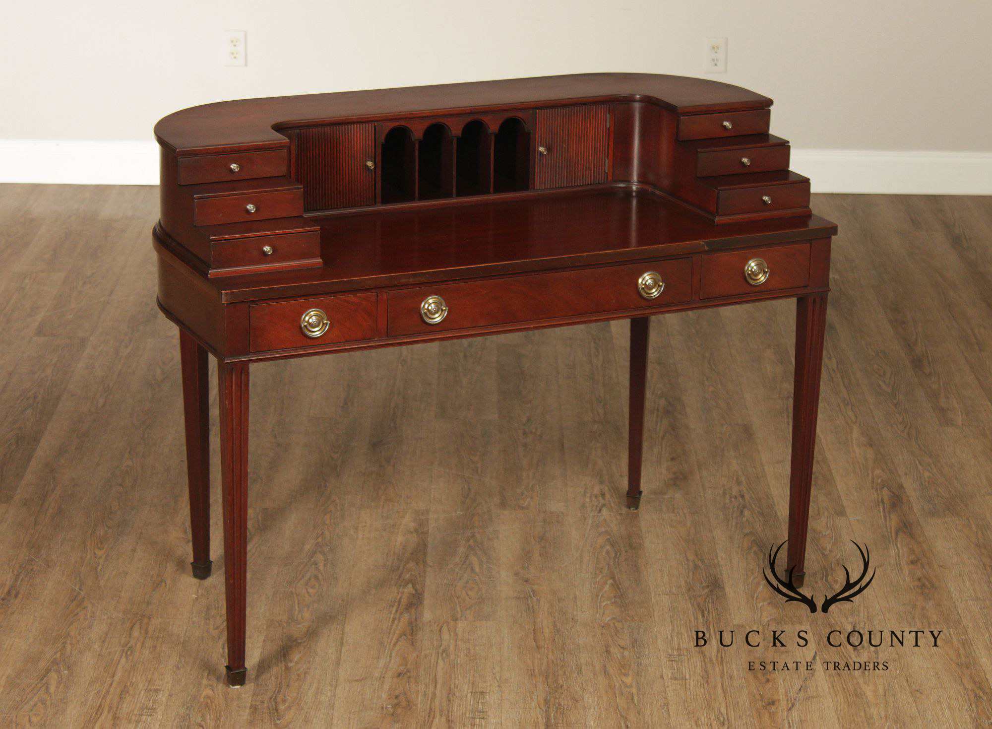 1940's Federal Style Mahogany Carlton House Desk With Tambour Doors