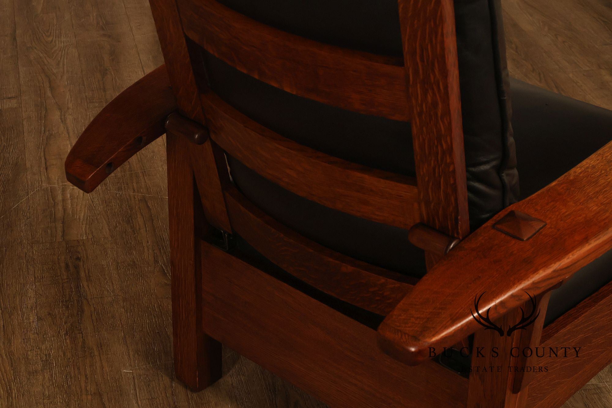Antique Limbert Arts And Crafts Oak Morris Chair With Leather Cushions