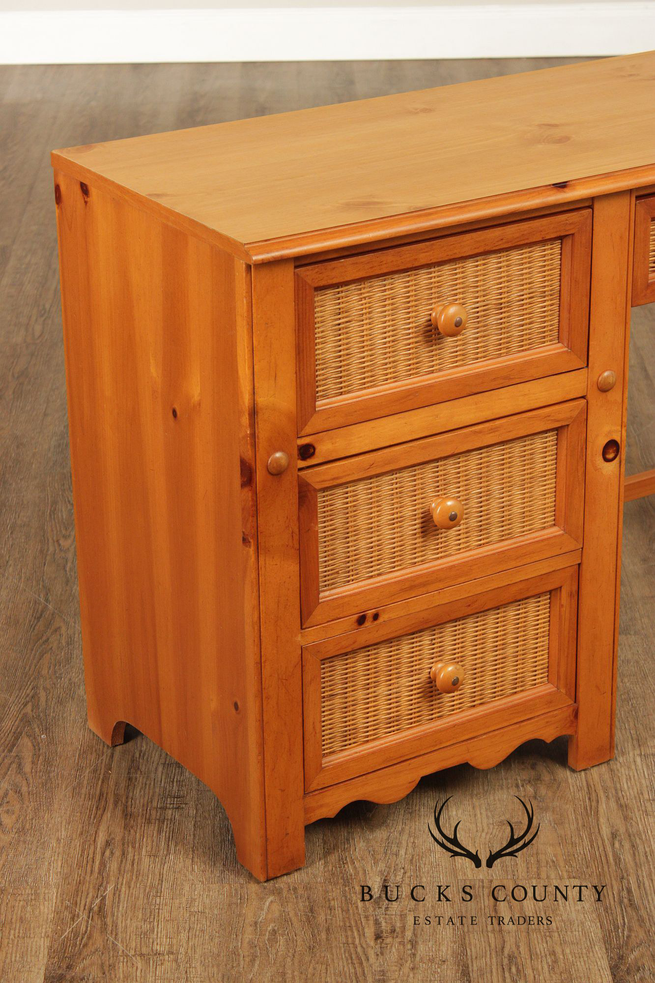 Stanley Furniture Pine and Wicker Writing Desk