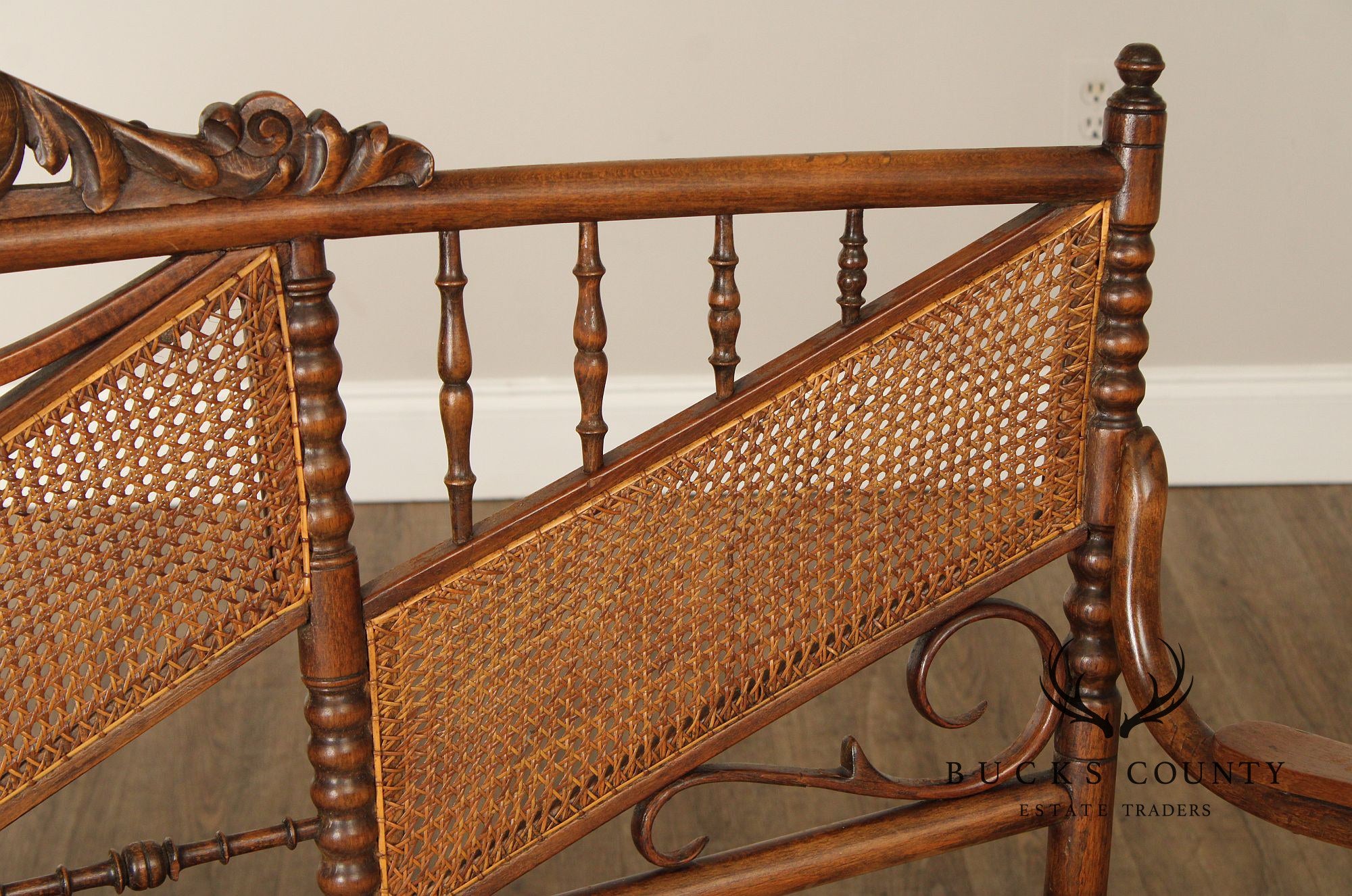 Vintage Thonet Style Bentwood And Caned Settee With Upholstered Cushion