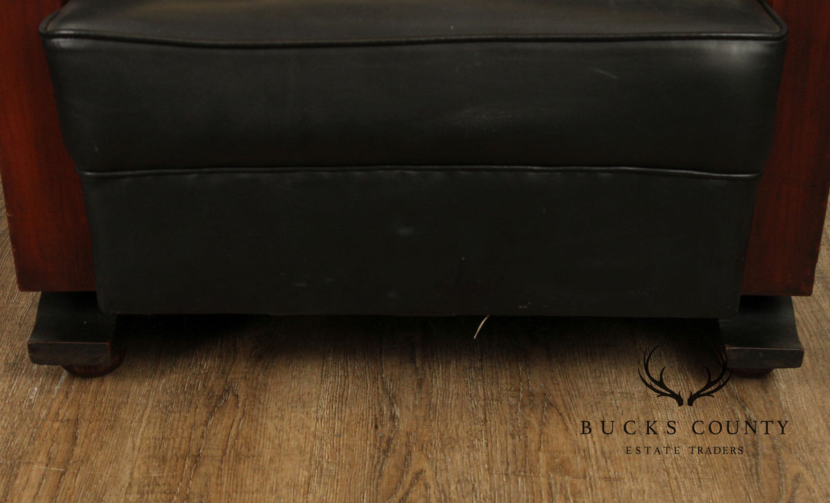 Art Deco Pair Of Streamline Moderne Rosewood And Black Leather Lounge Chairs
