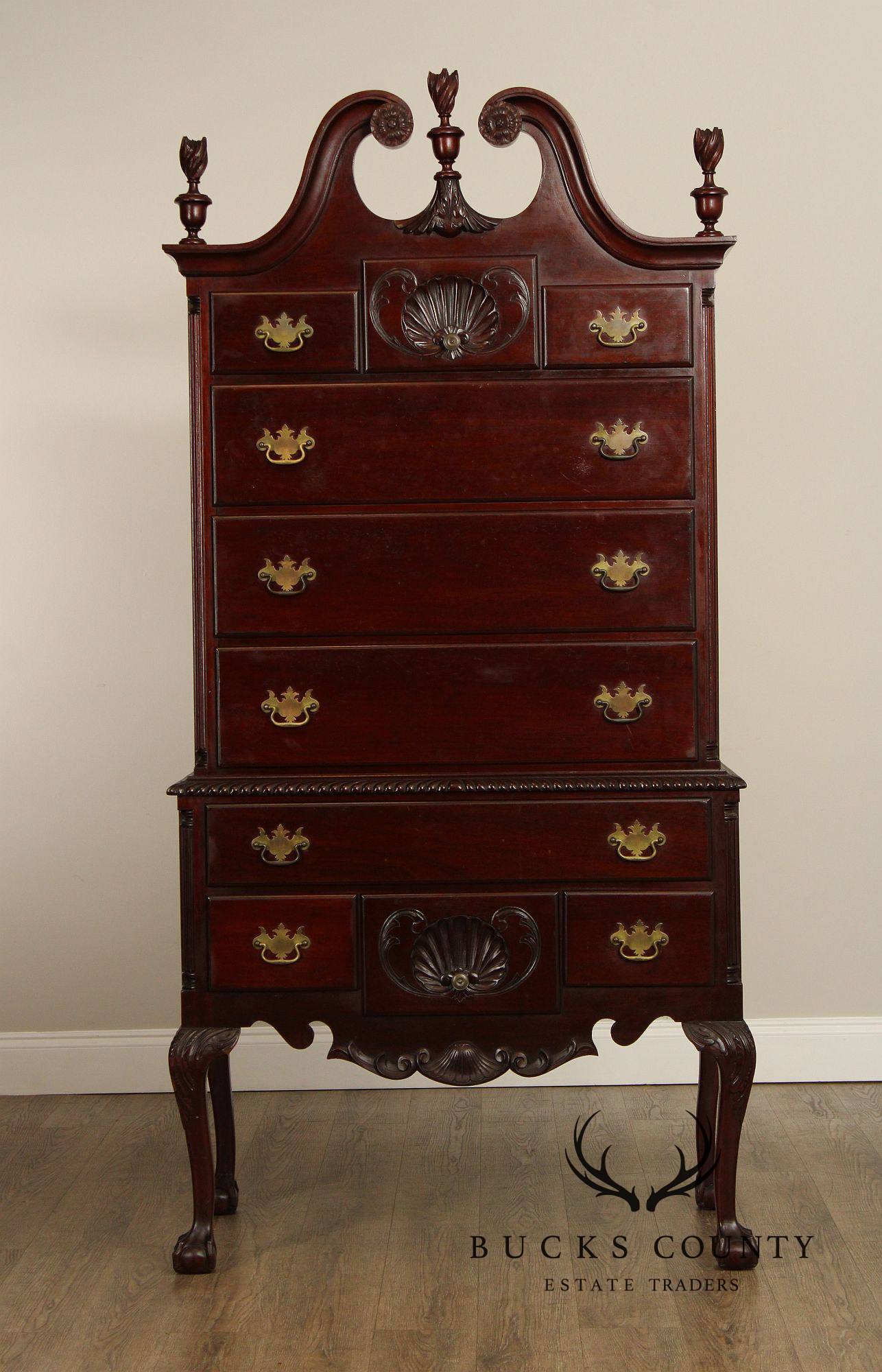 Chippendale Style Antique Bench Made Mahogany Highboy Chest