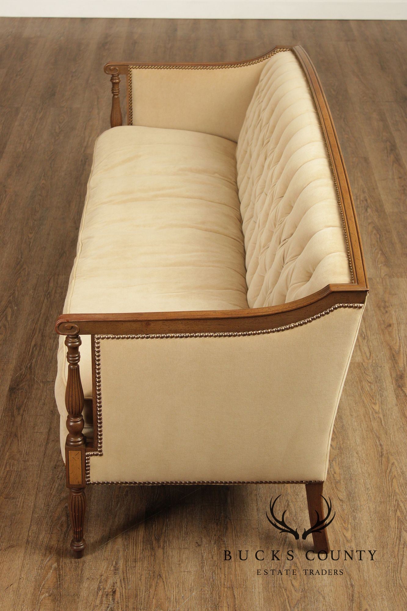 Sheraton Style Vintage Mahogany Tufted Sofa