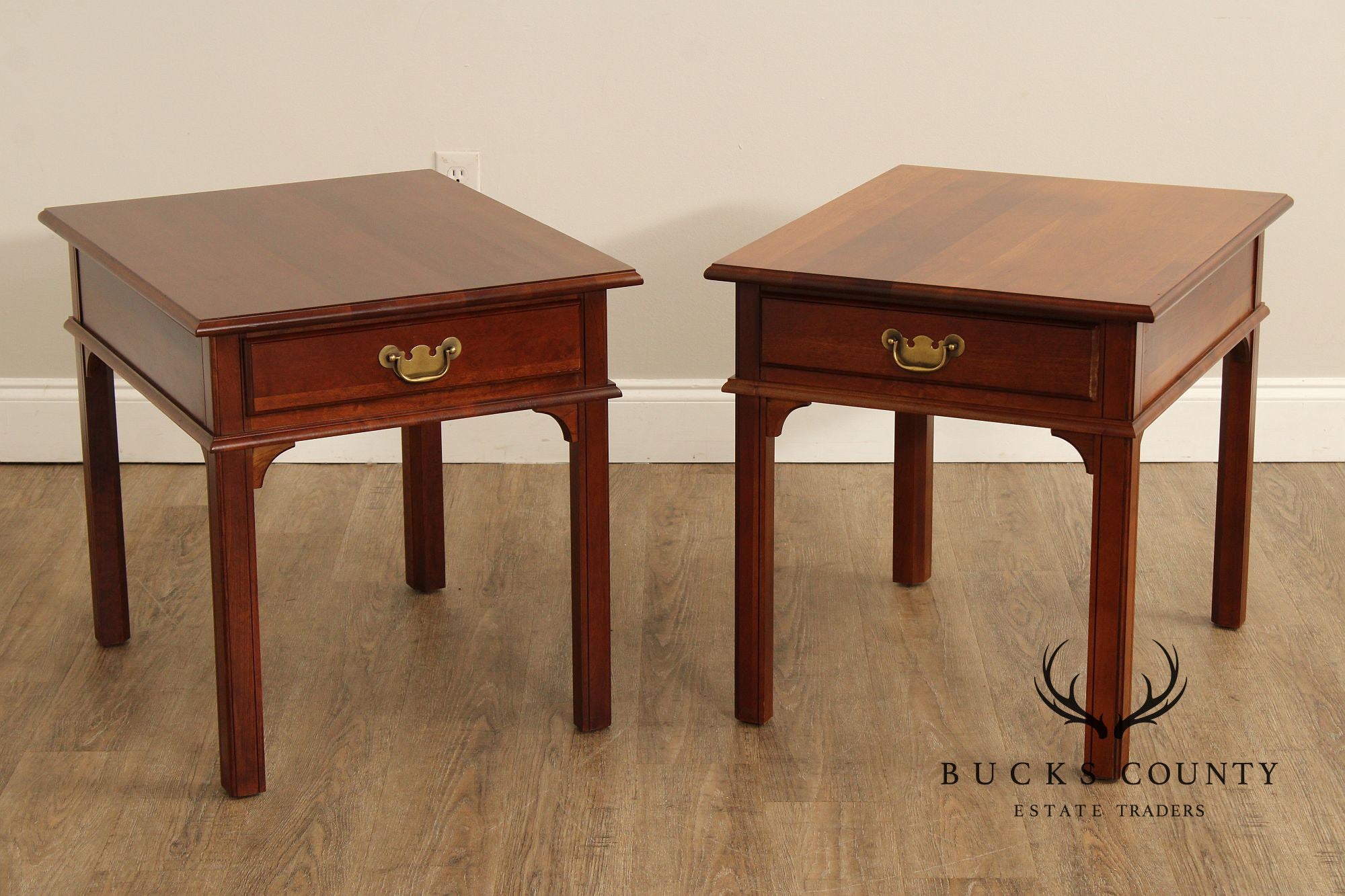 Chippendale Style Pair of Cherry One Drawer Side Tables