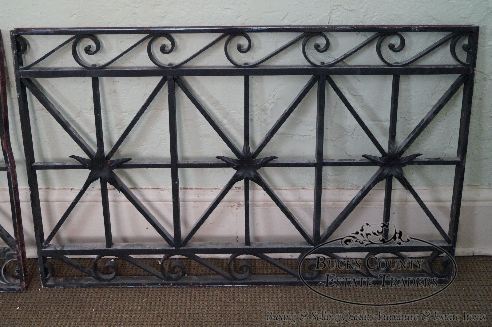 Antique Hand Wrought Iron Pair of Black Iron Regency Style Wall Grates