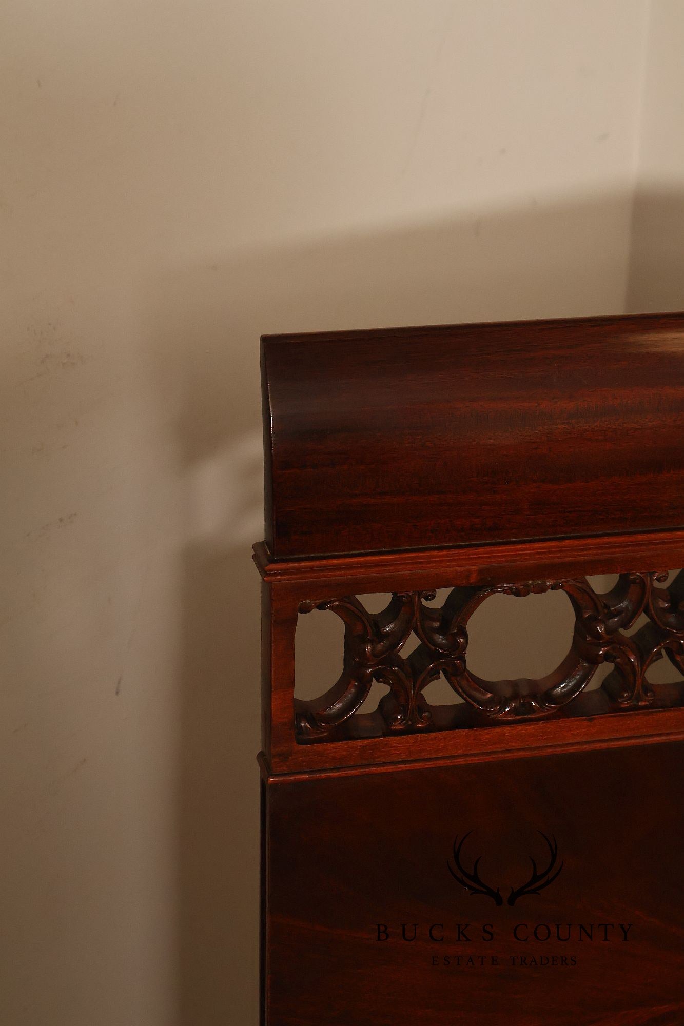 Pair of Vintage Flame Mahogany Twin Beds with Pierced Headboards, Circa 1940s