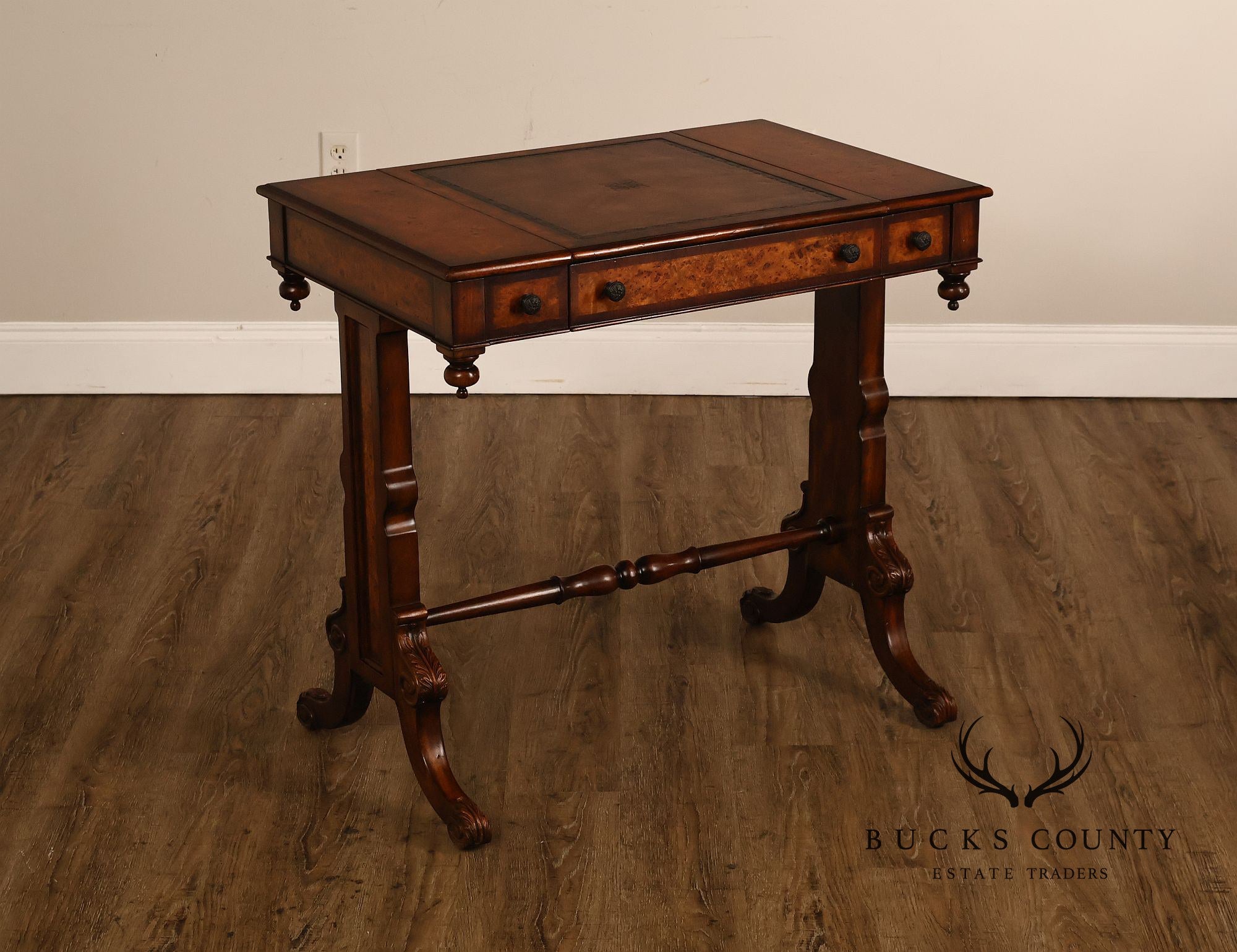 Theodore Alexander Mahogany Burl Wood Game Table