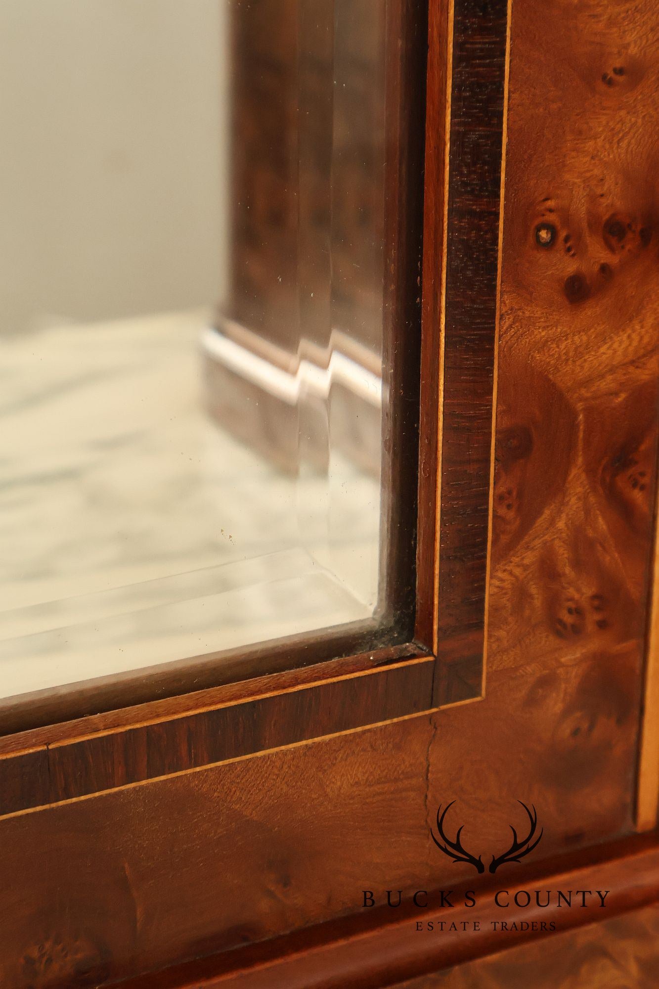 French Belle Époque Art Nouveau Burled Walnut Marble Top Sideboard With Display Cabinets