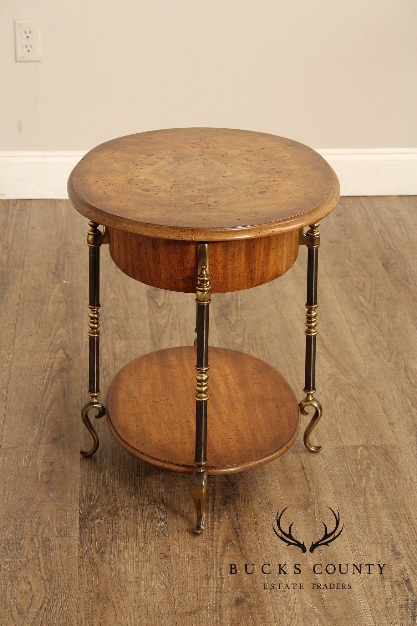 French Empire Style Two-Tier Burlwood Side Table