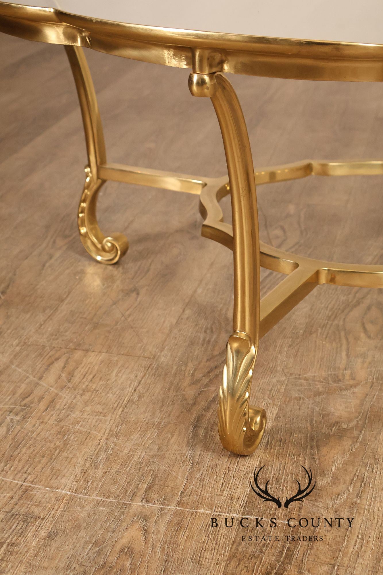 LaBarge Scalloped Brass And Glass Coffee Table