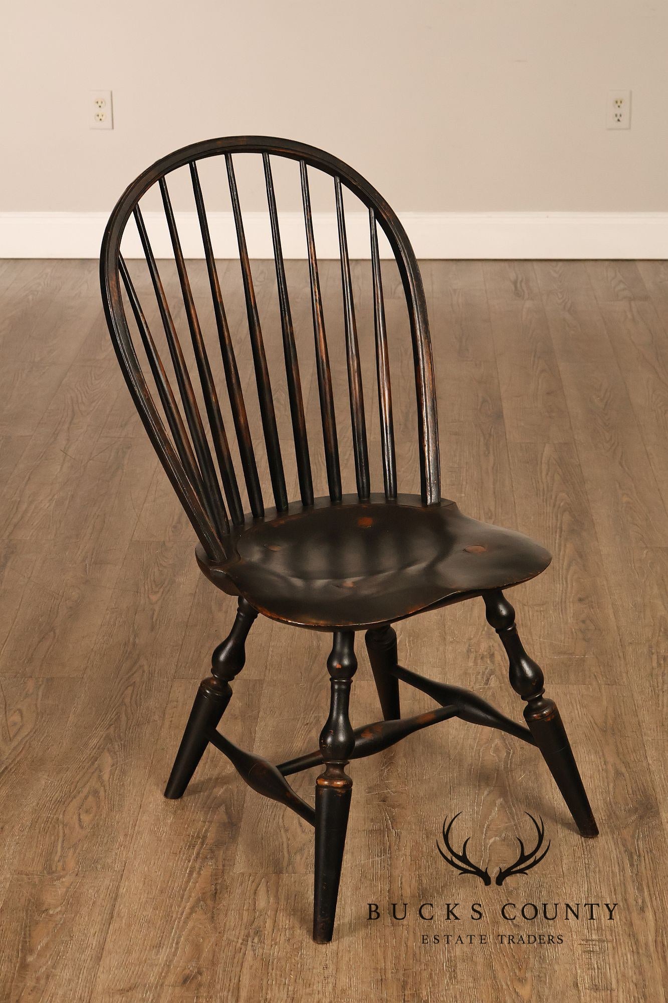 Richard Grell Set of Four Distress Painted Windsor Chairs