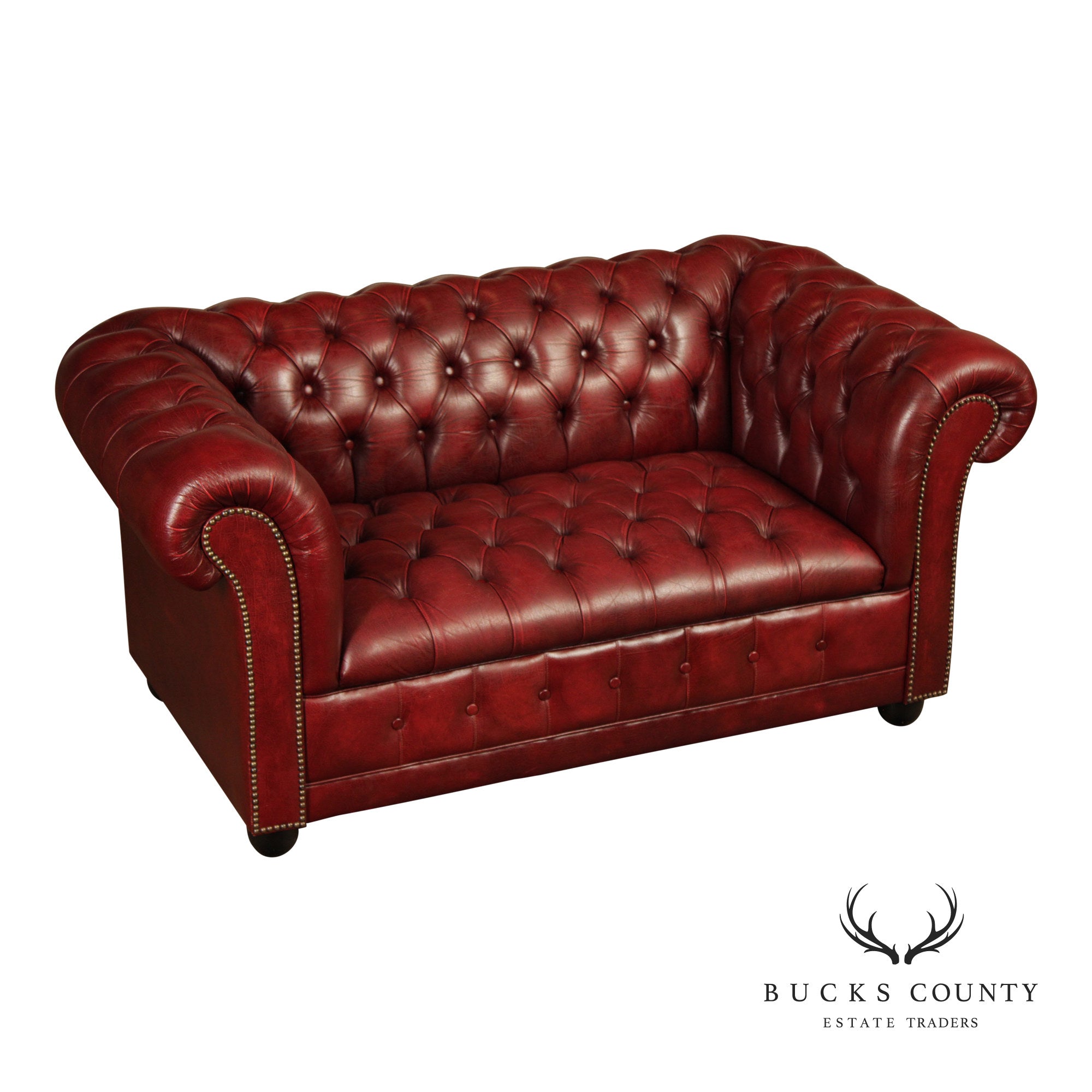 English Traditional Style Tufted Leather Chesterfield Loveseat