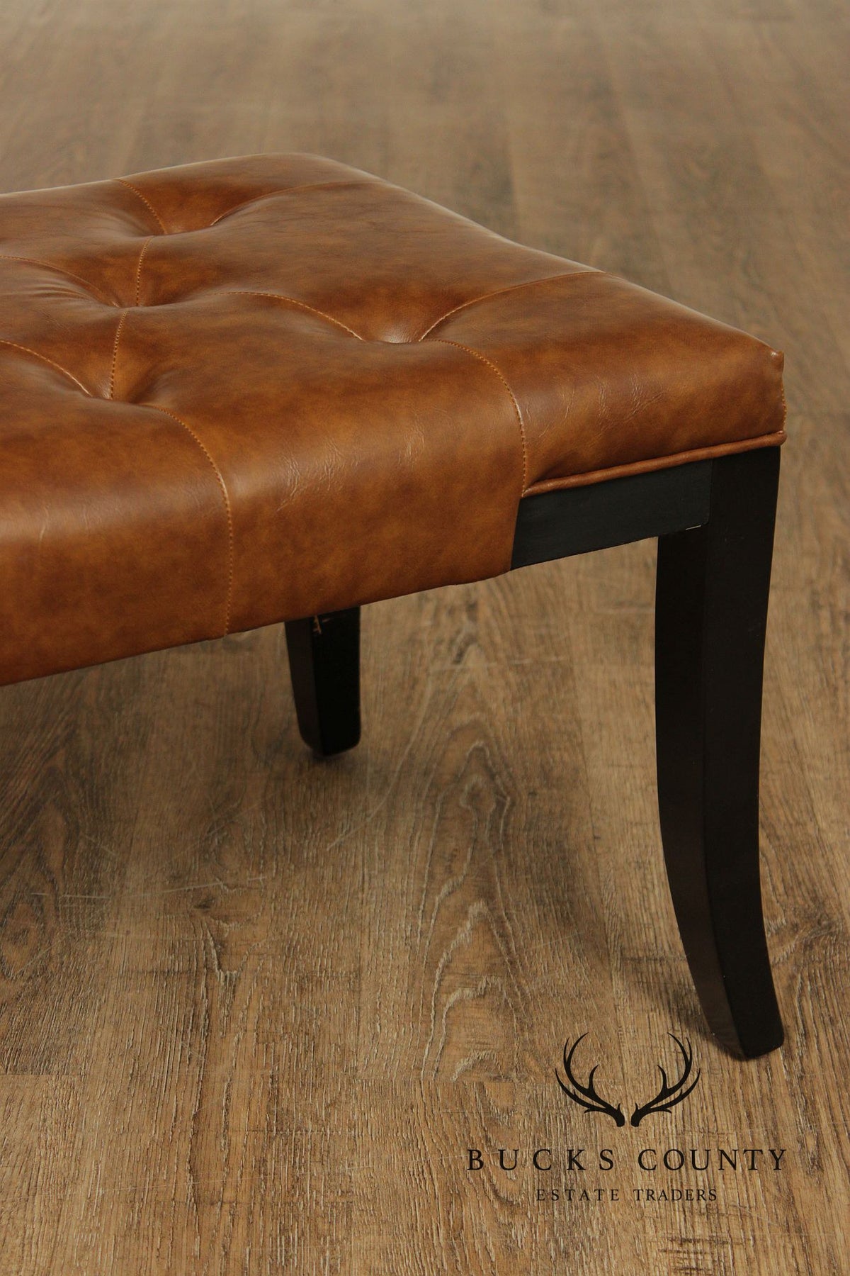 Pair Of Safavieh Tufted Brown Leather Benches