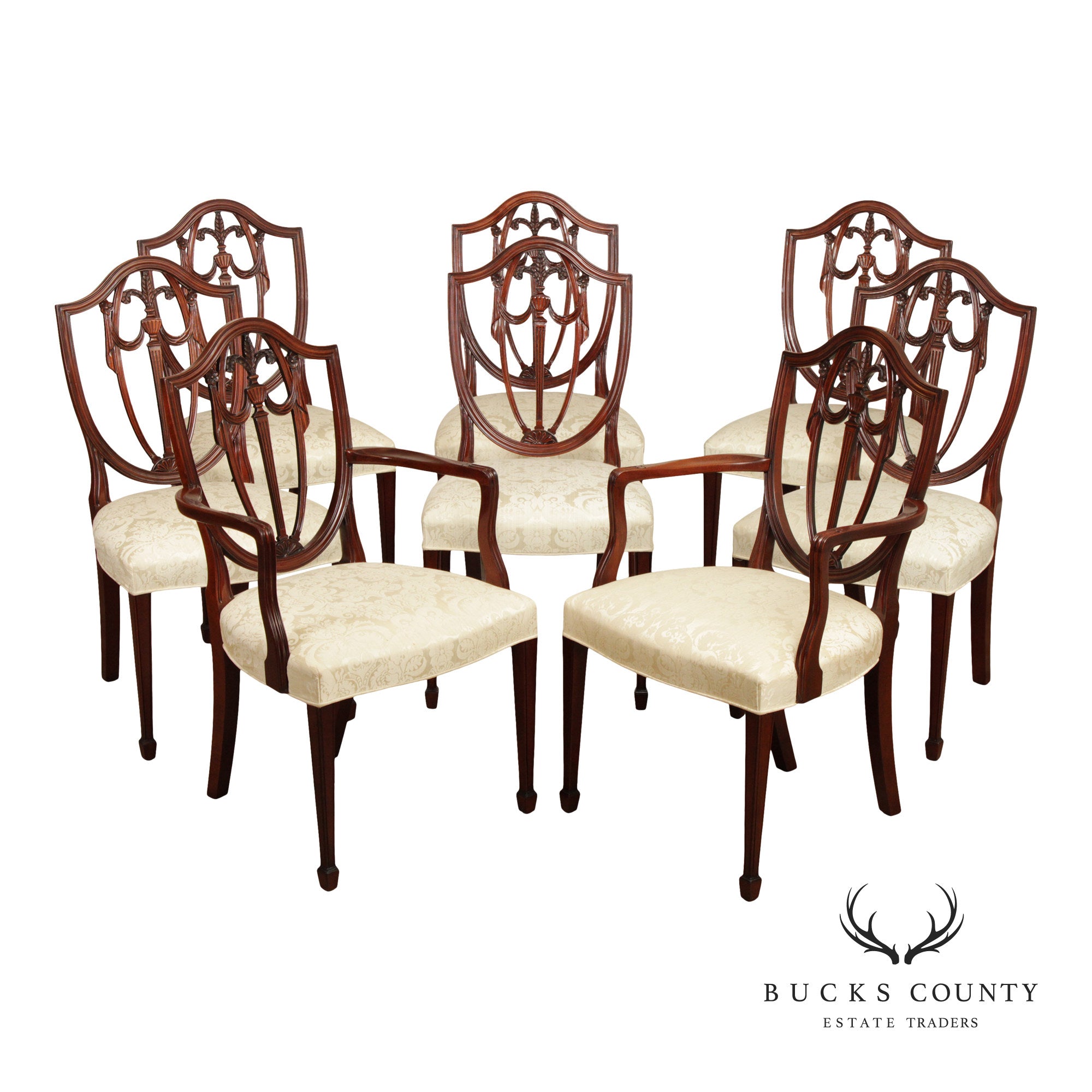 Kindel Hepplewhite Style Set of Eight Mahogany Dining Chairs