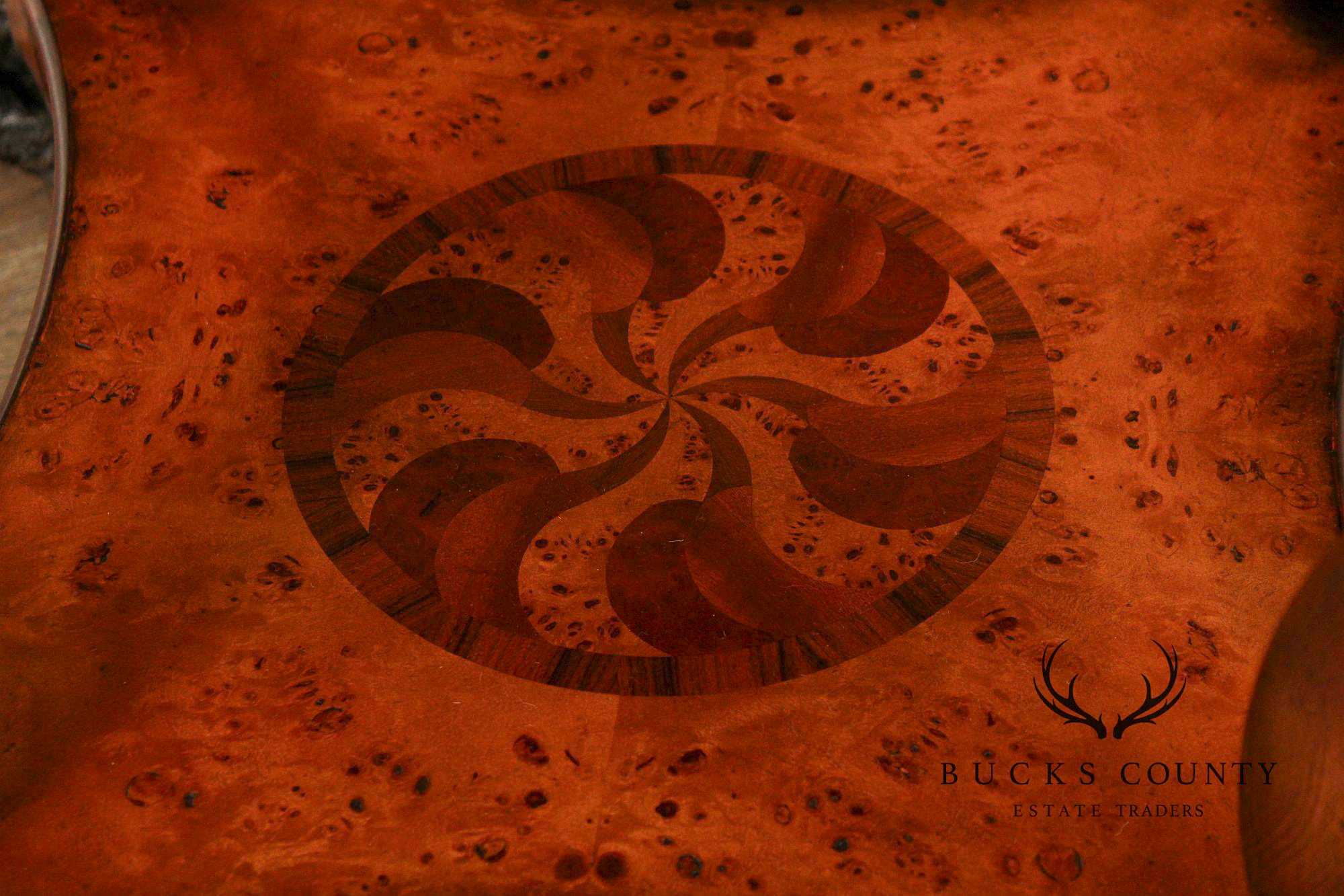 Theodore Alexander Round Inlaid Burlwood Center Table