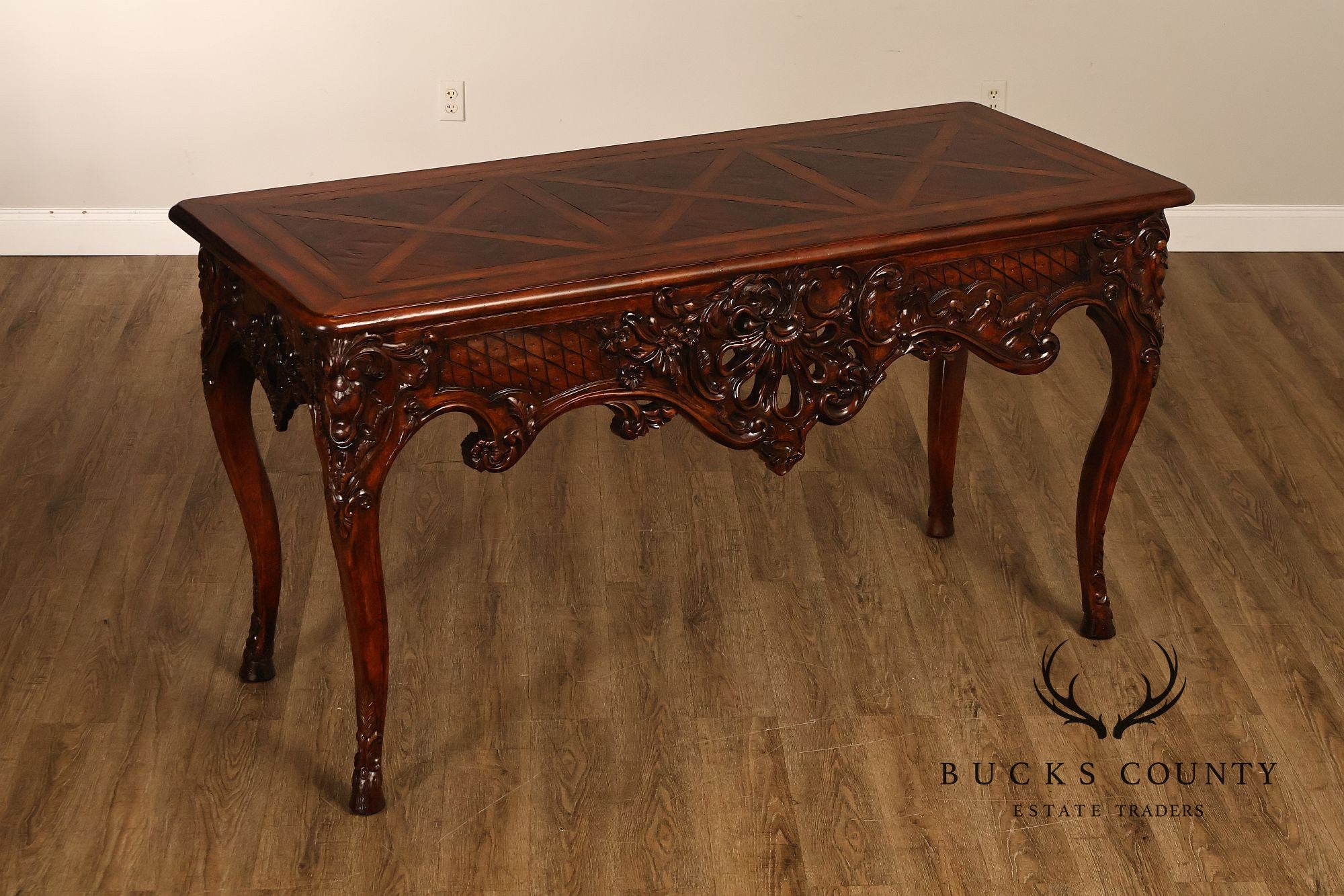 Henredon Carved Mahogany French Louis XV Style Console Table