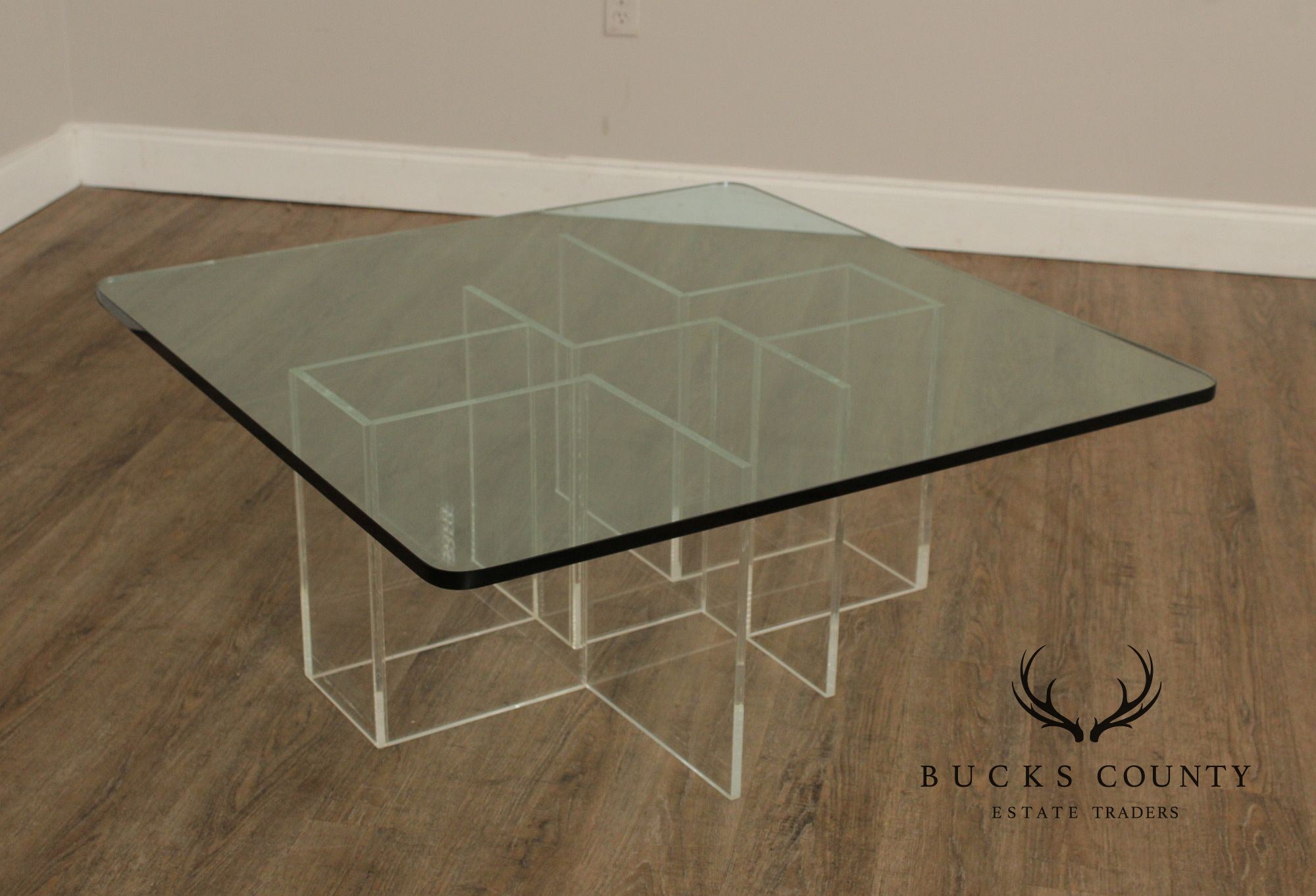 Hollywood Regency Glass Top Lucite Coffee Table