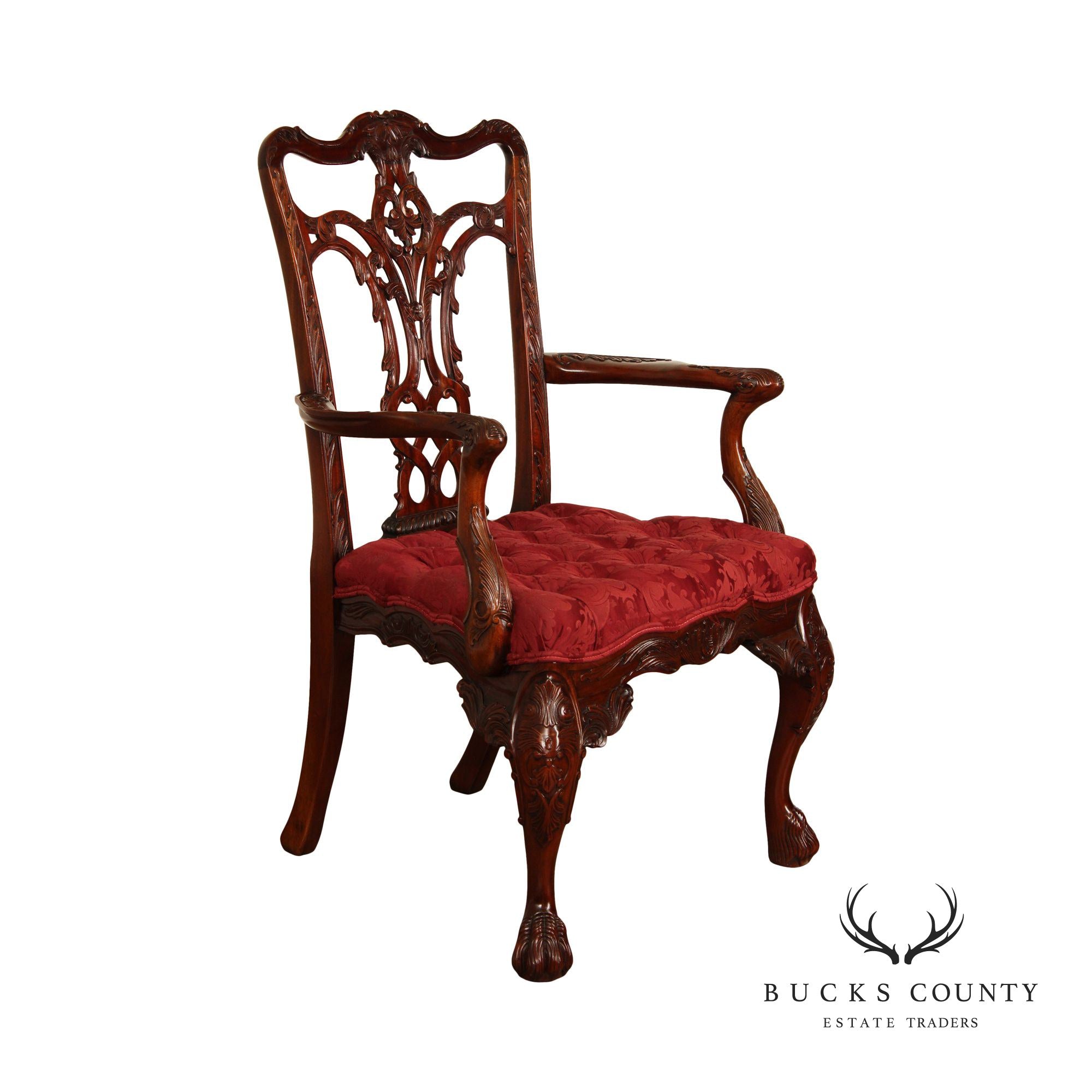 Maitland Smith Georgian Style Carved Mahogany Armchair