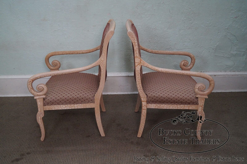 Quality Pair of Crackle Painted Finish Regency Style Arm Chairs