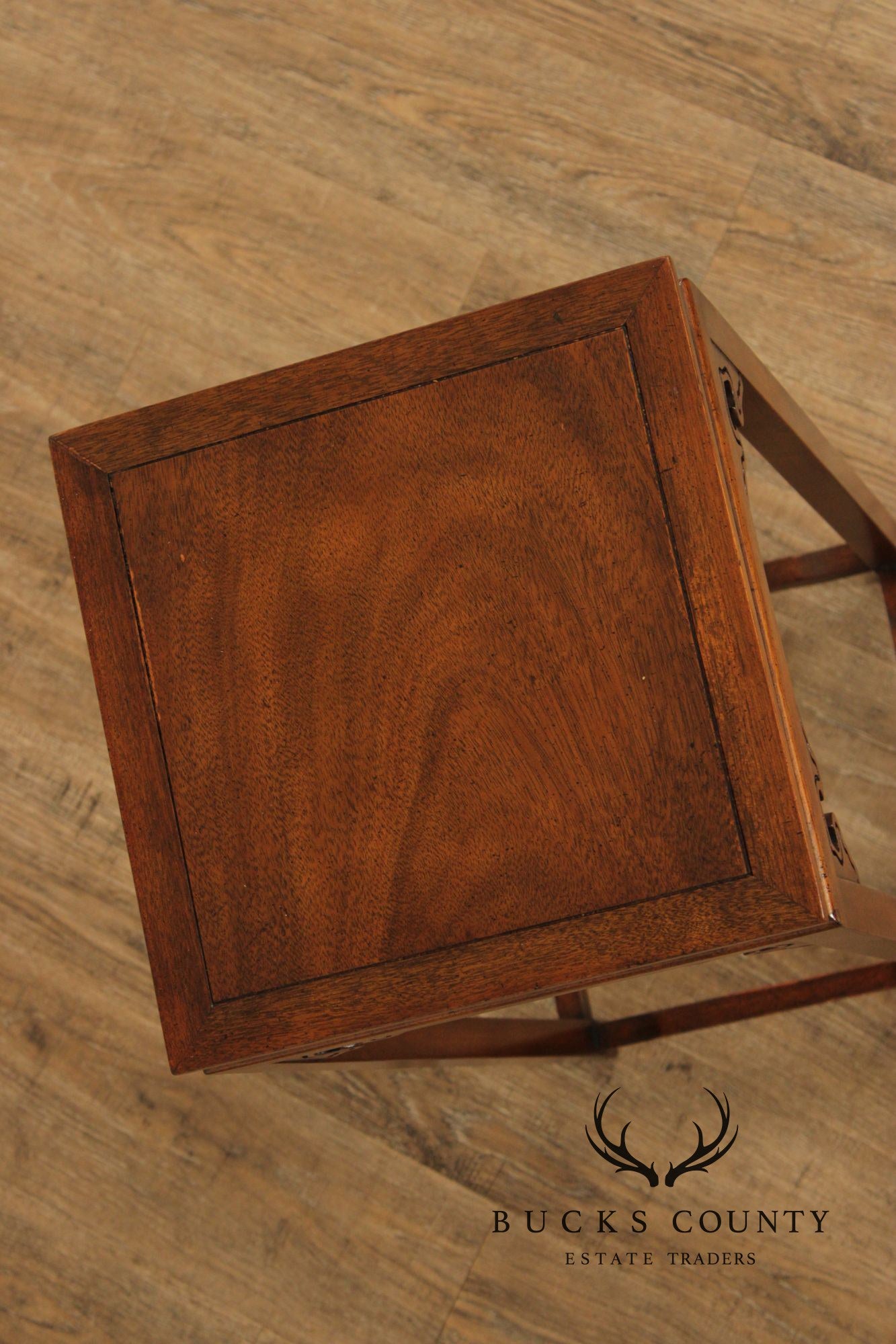 Baker Asian Inspired Pair of Mahogany Pedestal Plant Stands