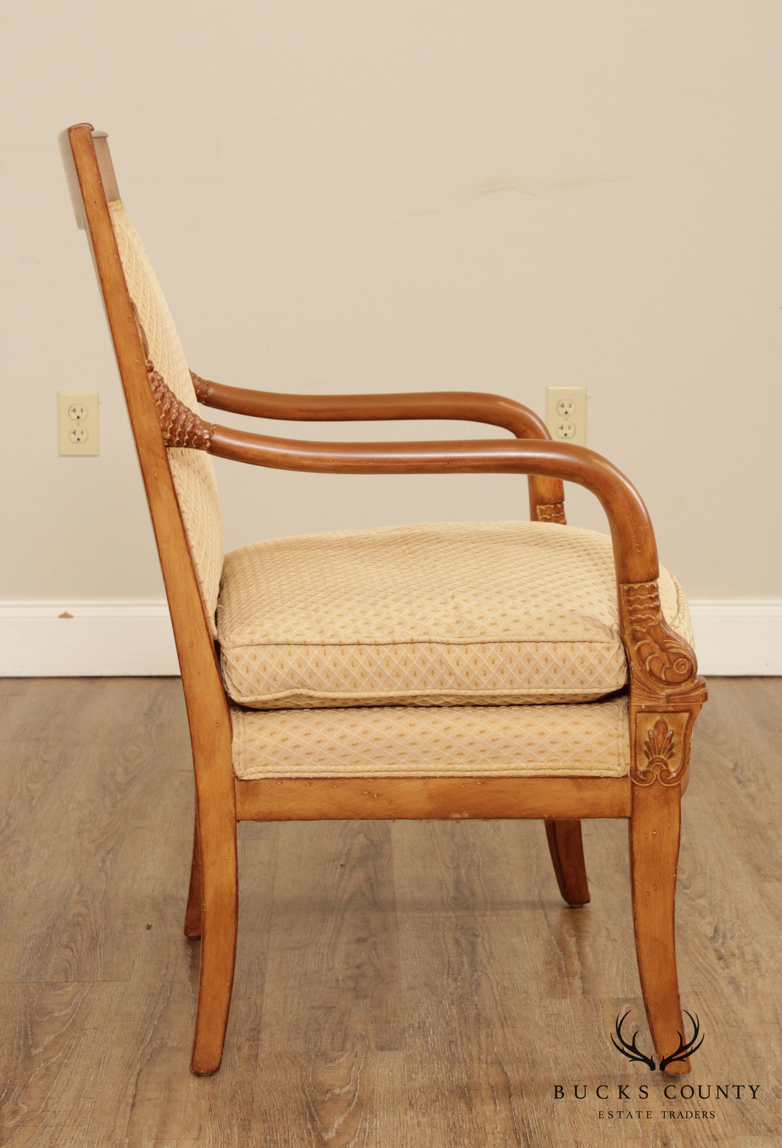 French Empire Style Pair Dolphin Carved Armchairs