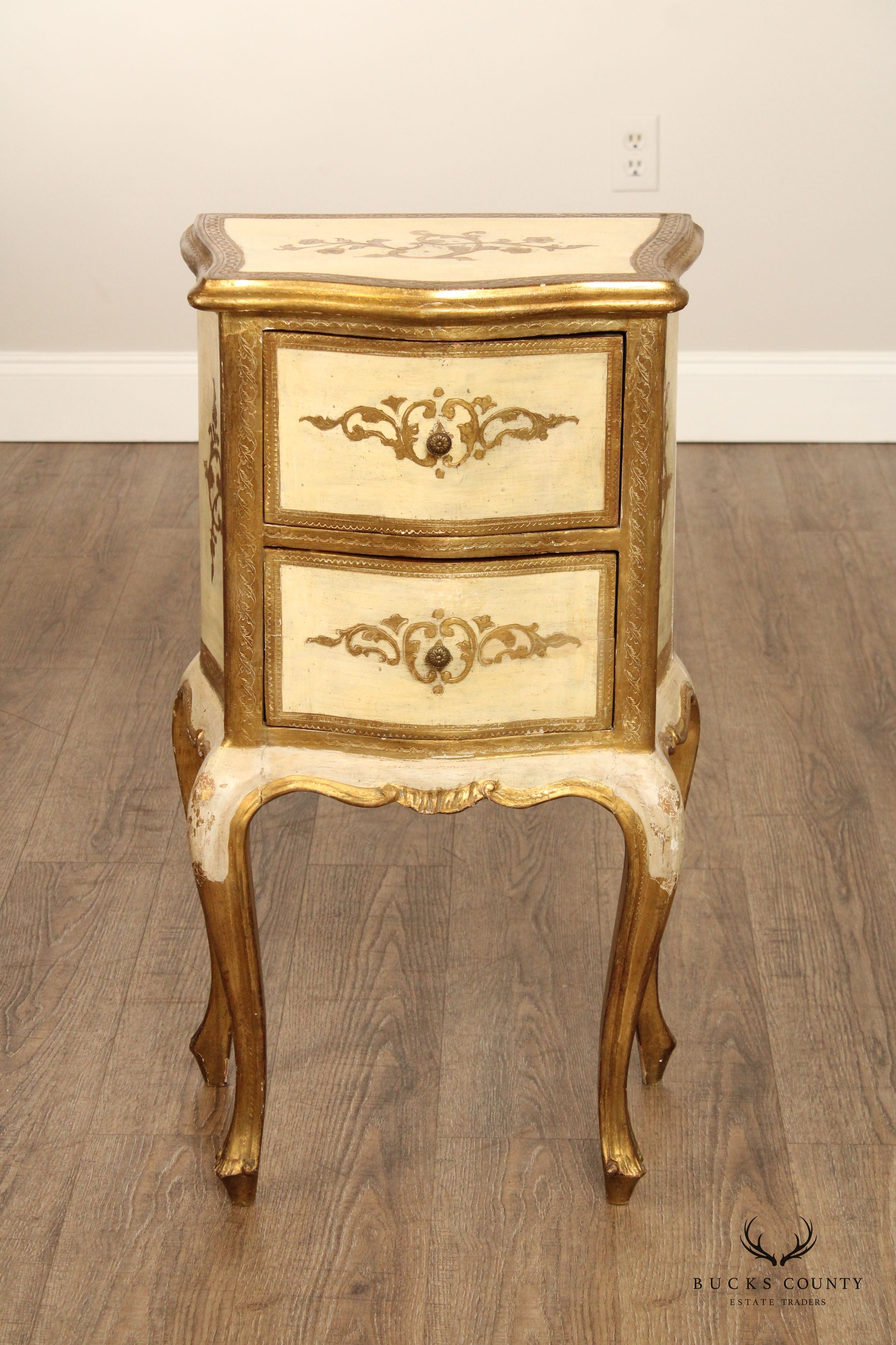 Italian Florentine Style Two-Drawer Side Table or Nightstand