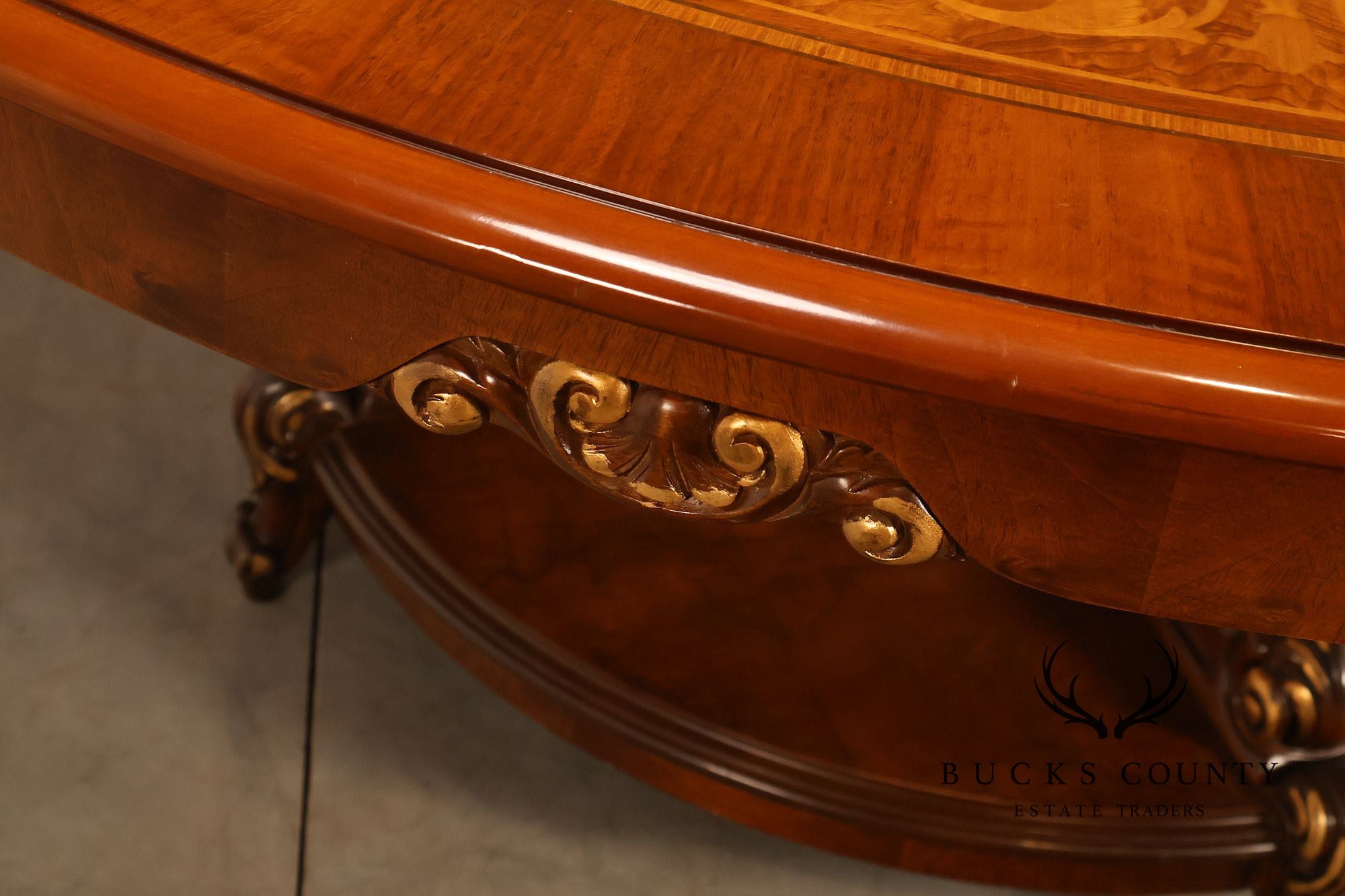 Italian 72" Round Inlaid Burl Wood Dining Table With Lazy Susan