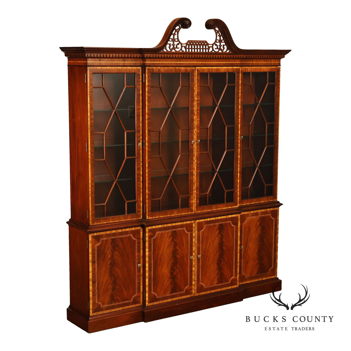 Councill Georgian Style Banded Mahogany Breakfront Bookcase